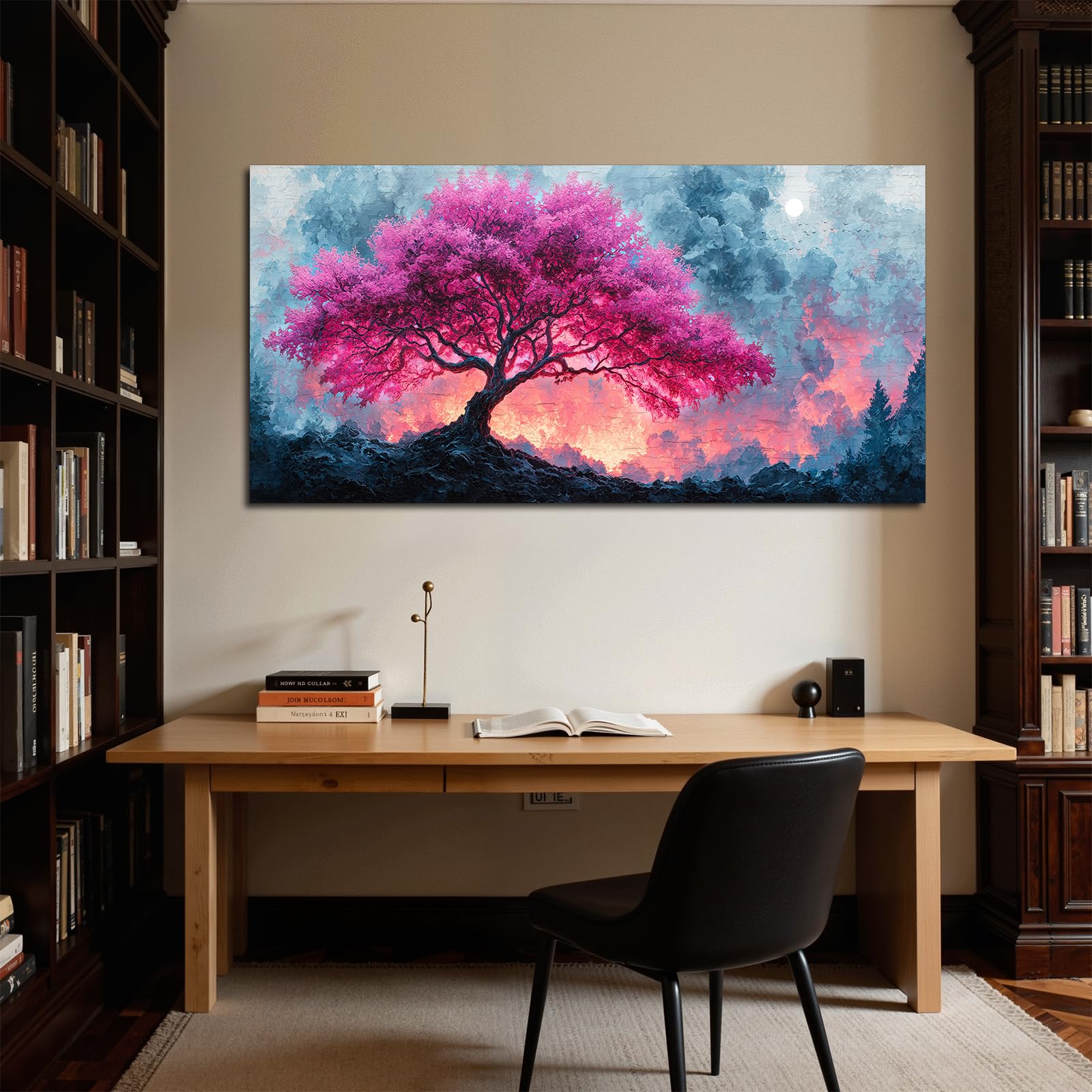 SERIMINO Quadro Moderno Albero Della Vita Vintage Piante 73x146 cm | Albero Rosa, Stampa HD, Tela Densa, Telaio Legno Massello, Install Facile, Usi Vari, Regalo