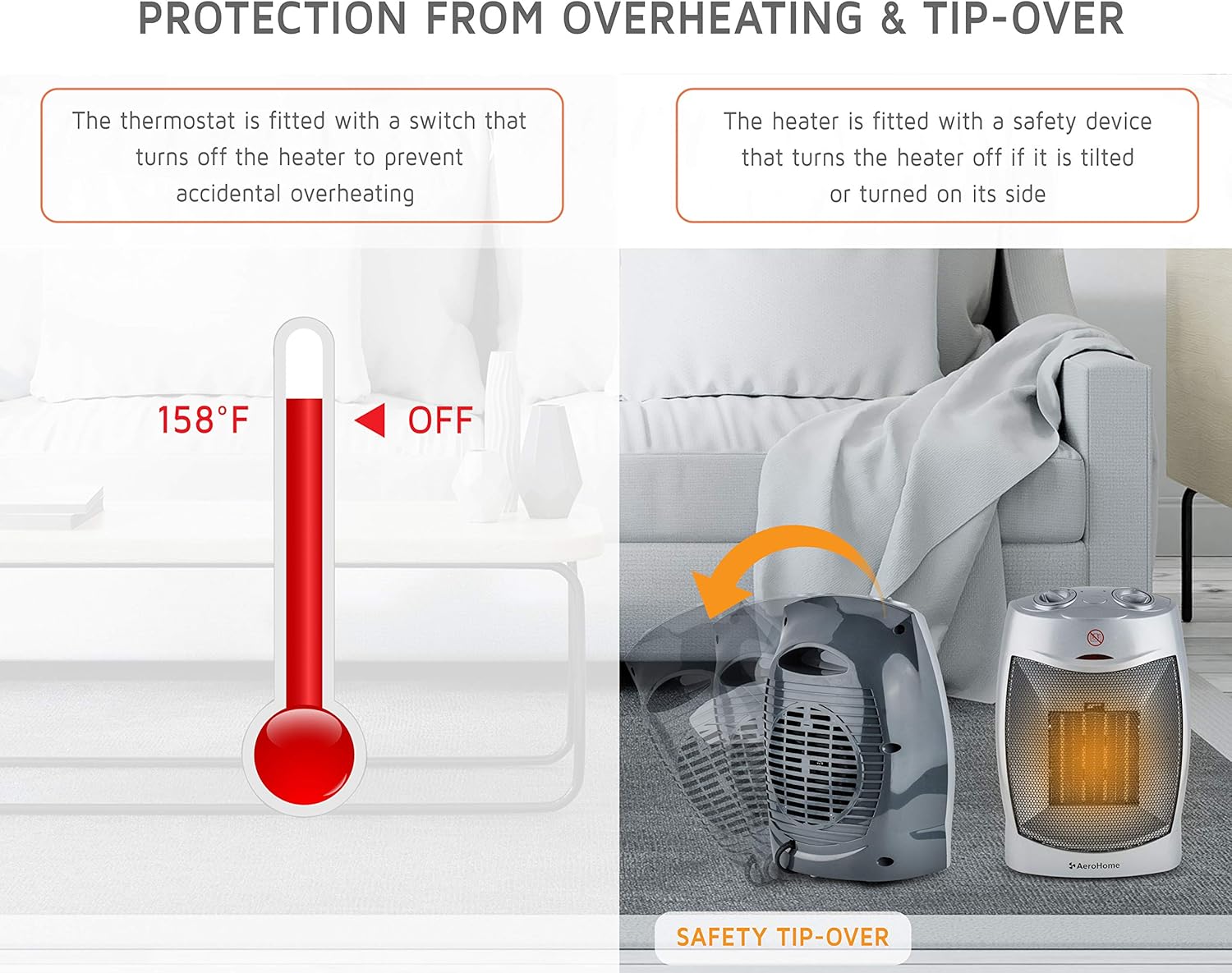 review AeroHome 1500W / 750W Ceramic Portable Space Heater Indoor Electric Heater with Overheat & Tip Over Protection - Personal Room Heater with Thermostat Control for Home Bedroom and Office