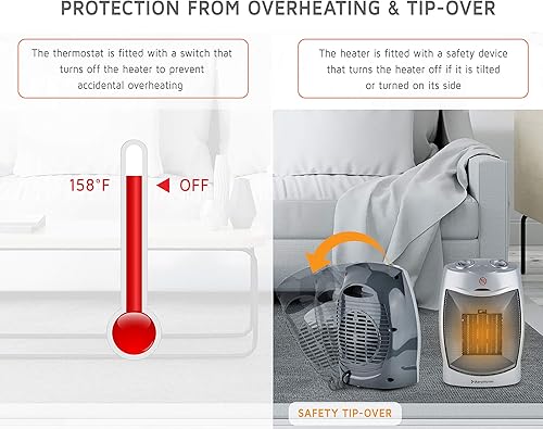 Miniatura 4 de AeroHome Calentador eléctrico portátil de cerámica de 1500 W  750 W, calentador eléctrico para interiores con protección contra sobrecalentamiento y