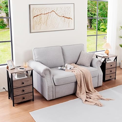 Miniatura 2 de AMHANCIBLE Mesita de noche LED con estación de carga, mesa auxiliar en forma de C