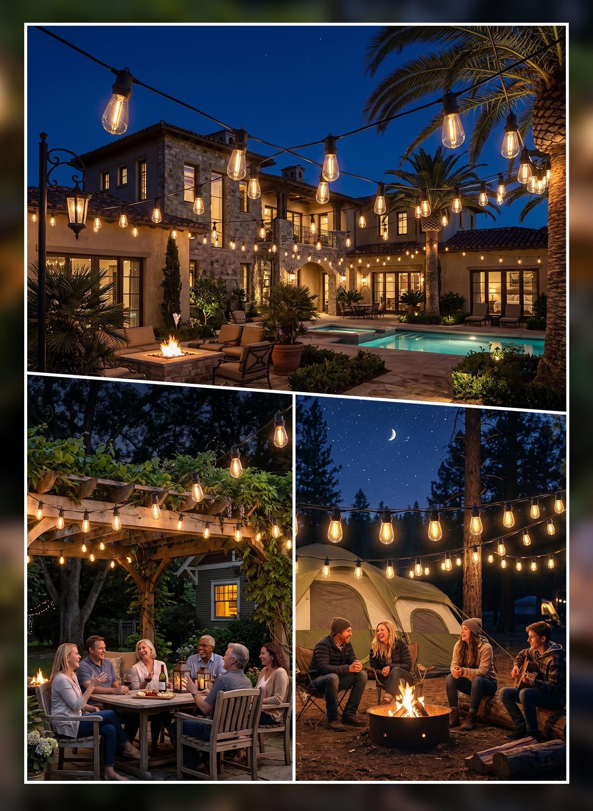 Lichterkette Außen 45M, LED Lichterkette Outdoor, Wasserdicht IP65, 45+3 S14 Plastik Birne Lichterketten Glühbirnen für Aussen Garten Terrasse Party Hochzeit, 2700K Warmweiß