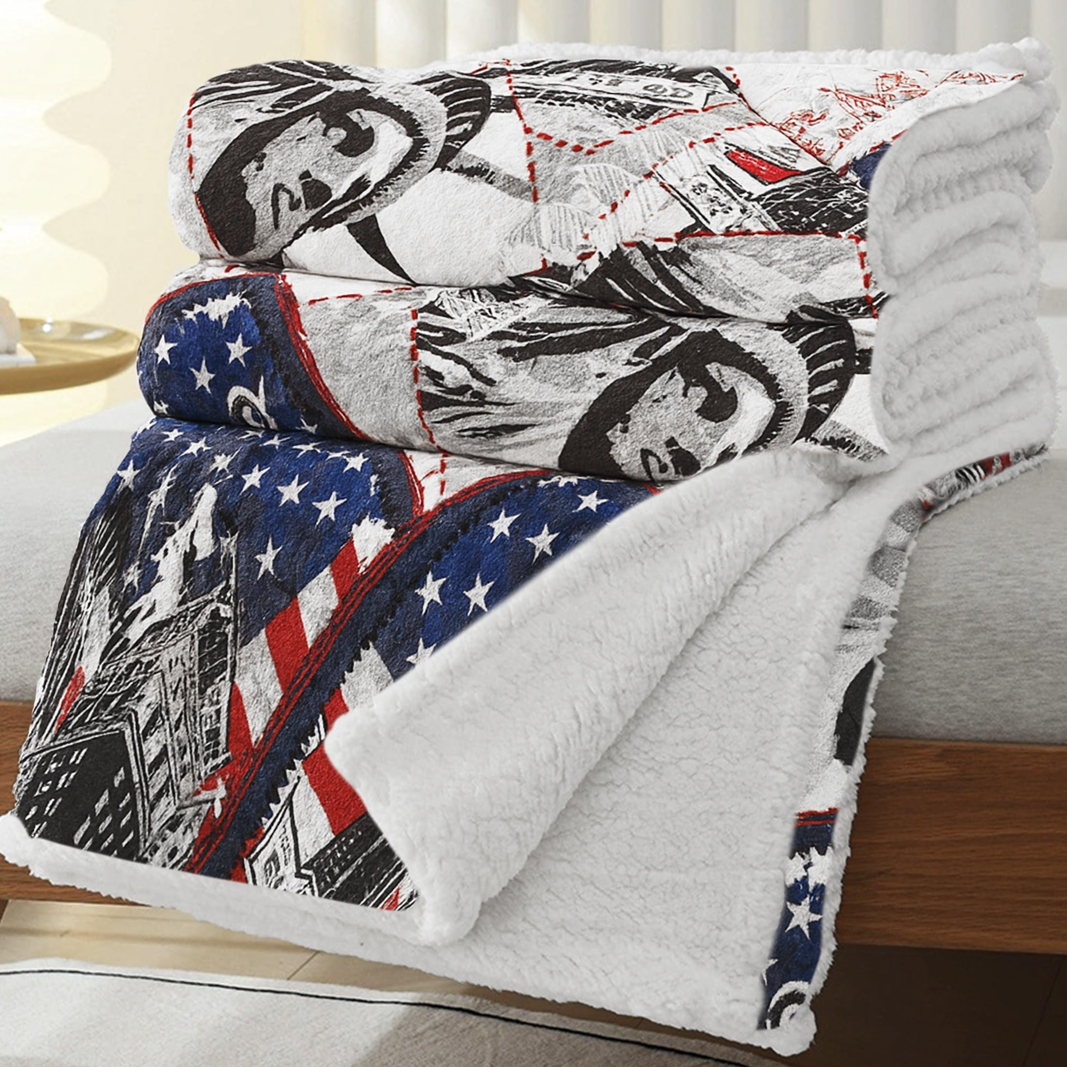 MANEMI Manta Sofa de Borrego, Doble Cara Franela y Sherpa, 100% Poliester, Suave y Caliente para Invierno, Cama, Sobrecama, Borreguito