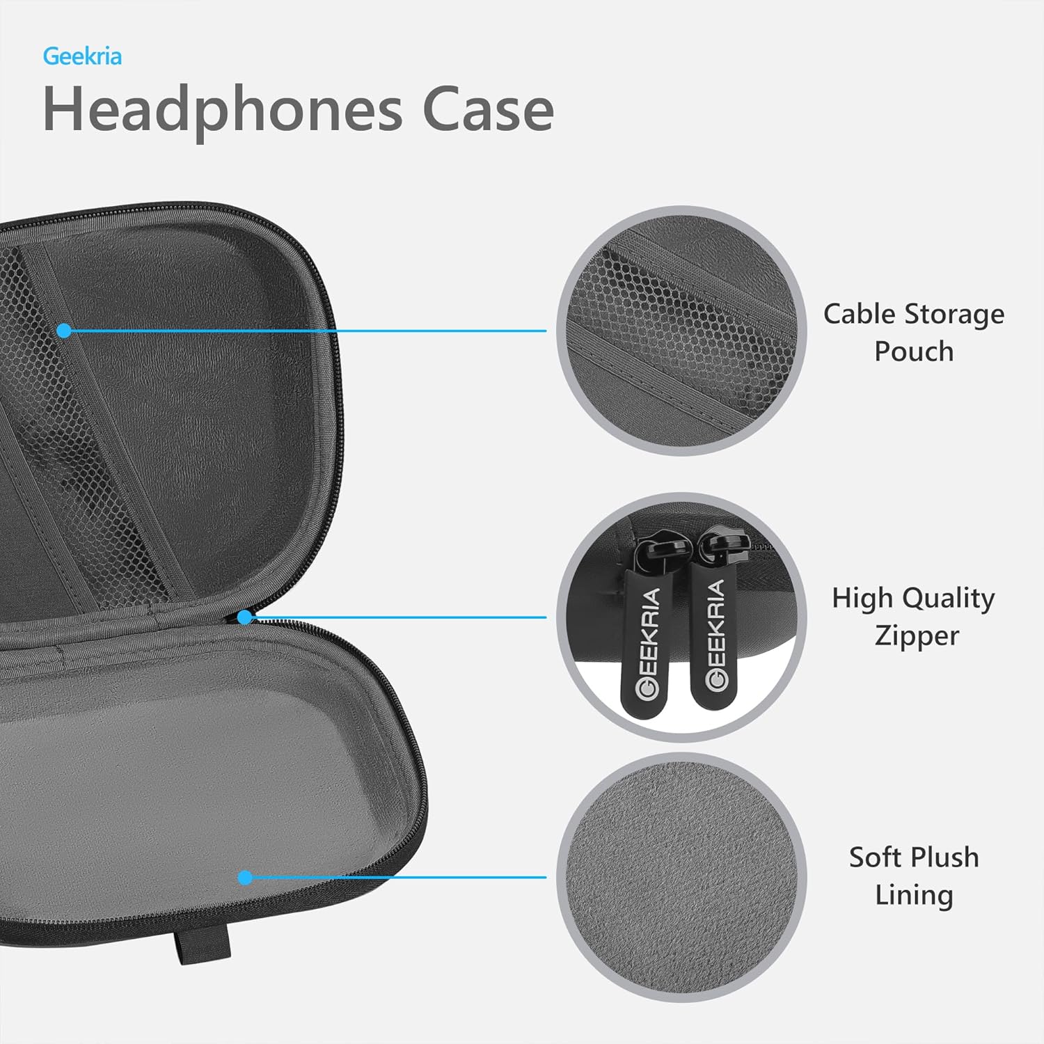 Geekria Shield Headphones Case Compatible with JBL Tune 520BT, Tune 510BT, Tune 660NC, Tune 560BT, Jr 310BT Case, Replacement Hard Shell Travel Carrying Bag with Cable Storage (Black)