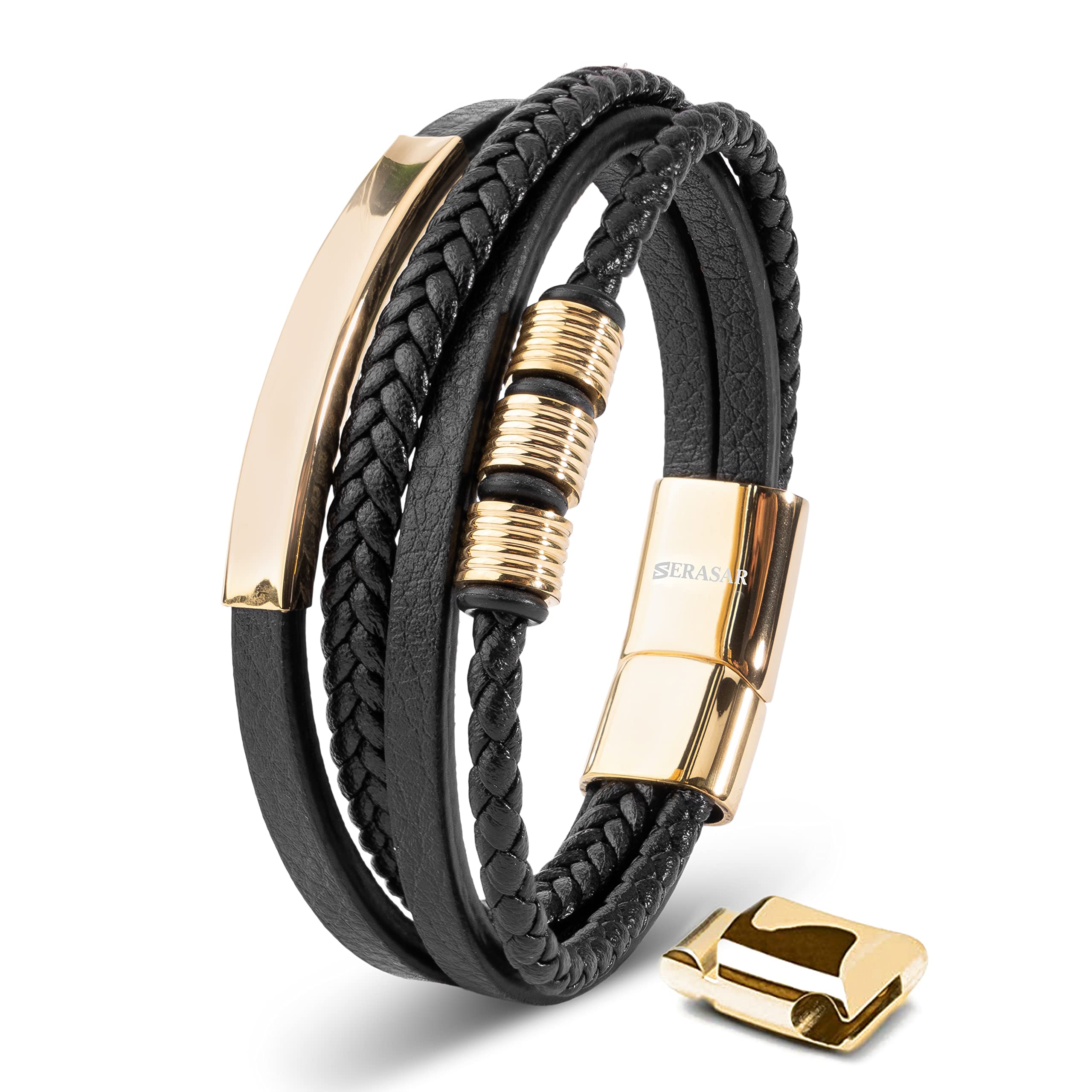 SERASAR Bracciale Premium da Donna | 925 Sterline d'Argento | Placcatura in Vero Oro 18 Carati | Lunghezza Regolabile | Quattro Colori | Portagioie Incluso