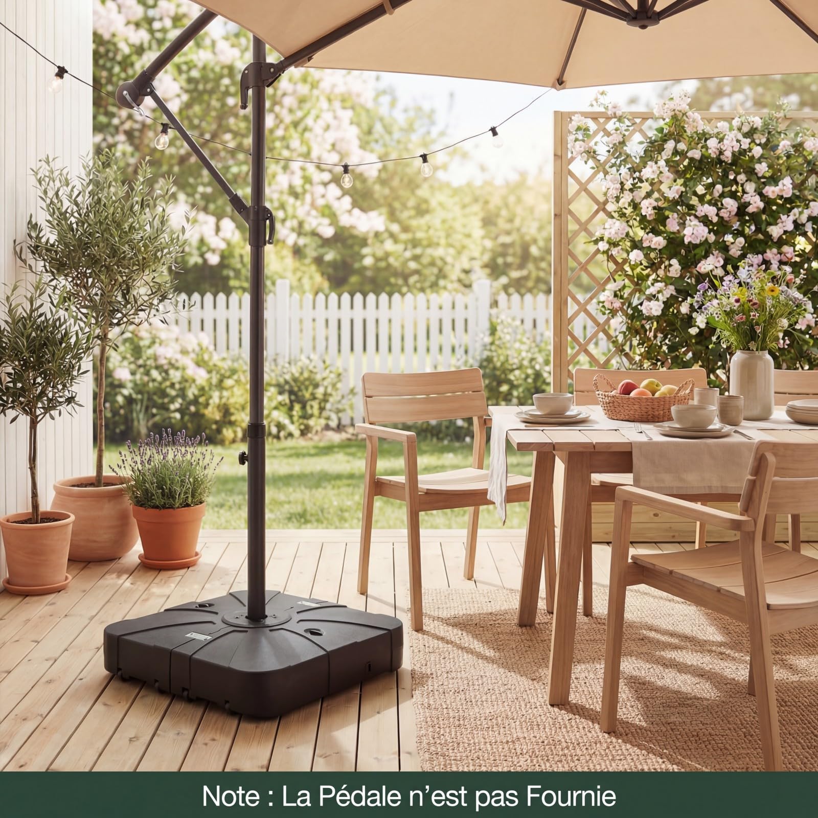 GOPLUS Pied de Parasol Déporté Extérieur 130KG avec roulettes, Support Parasol Lourd avec Base Carrée 84CM Remplissable à Eau et à Sable, Portable pour Pelouse, Jardin et Patio