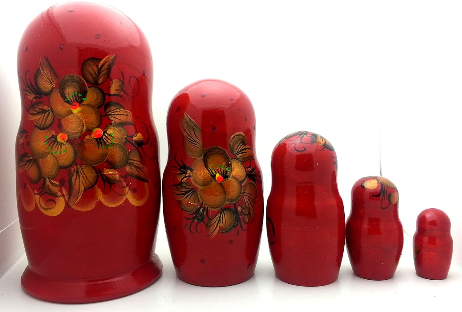 Red with Gold Russian Nesting Doll Matryoshka Hand Painted Nesting Doll Set of 5 / Traditional 7 inch Tall