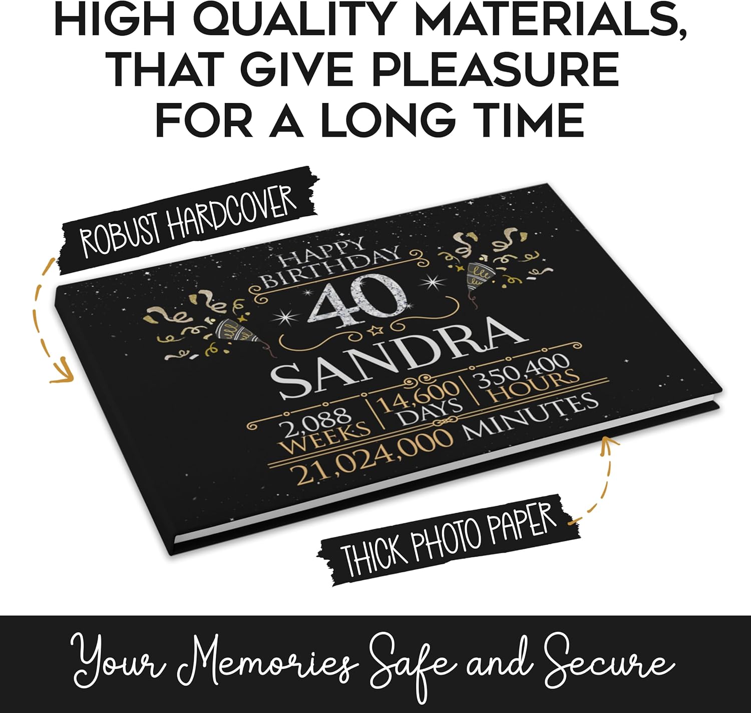 40th Birthday Guest Book Personalized – Birthday Memory Book for to sign Women & Men, 40th Party Guestbook, Milestone Celebration Keepsake (30 guests)