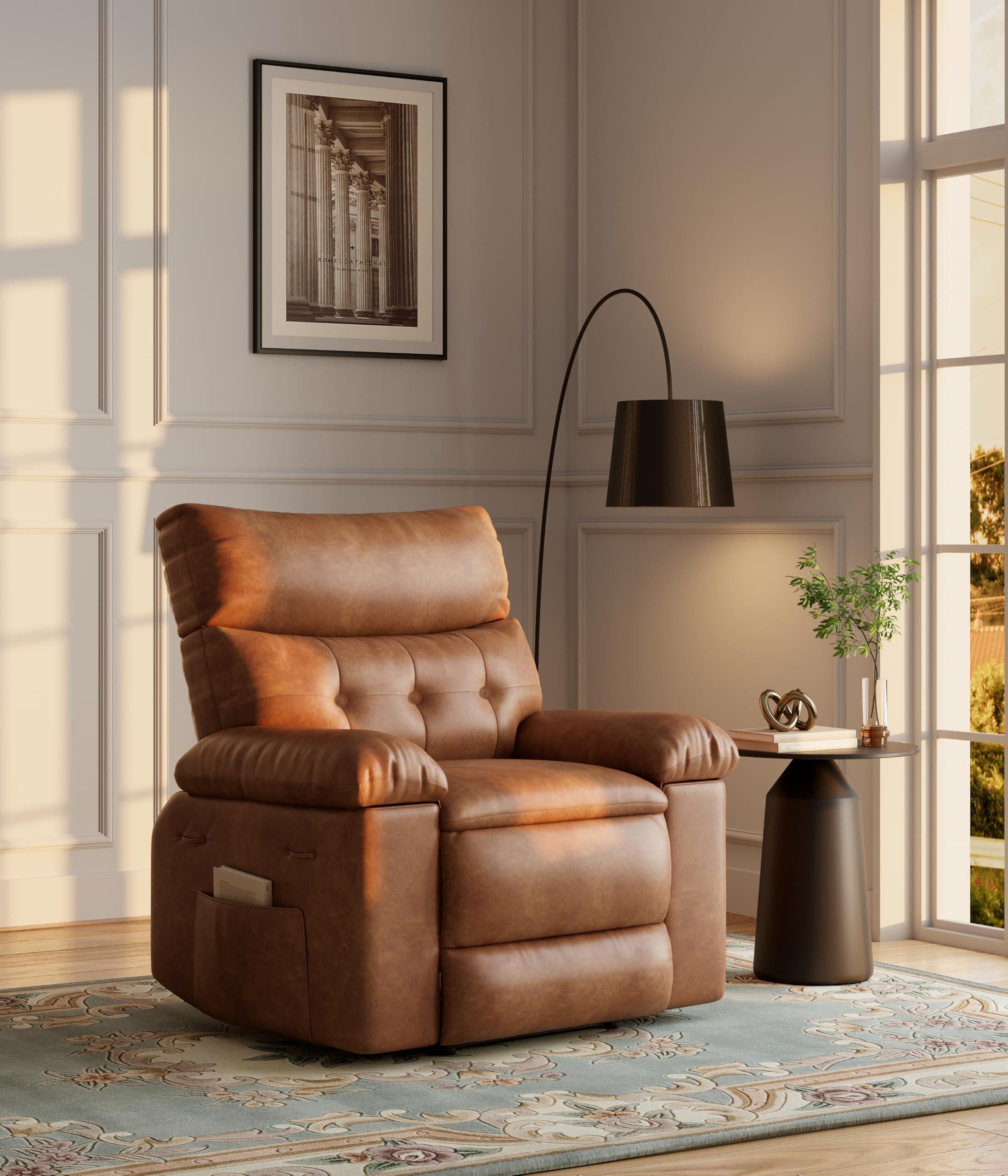 GarveeHome Oversized Wide Rocker Swivel Recliner Chair - PU Leather Manual Recliner for Adults, Large Nursery Chair Lazy Recliner with Comfort Arm and Back for Living Room, Bedroom