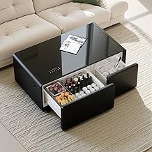 LIVTAB Smart Coffee Table, Living Room Table with Built in Fridge, 23" D x 41.5" W x 18.2" H, 15W Wireless Charging, USB Chargers and Speakers (LT90-FreezerX, Black)