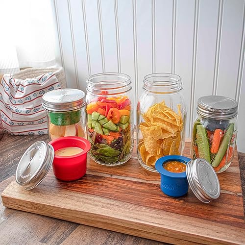 Miniatura 2 de Mason Jar Lifestyle Taza divisora para ensaladas, salsas y aperitivos. Contenedor de almuerzo Bento sin plástico (boca regular, verde hoja)