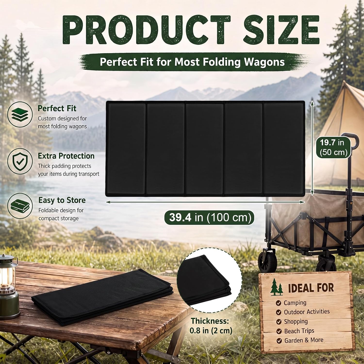 SiliFine 2 Pack Camping Cart Lining Pad, Foldable Wagon Liner Pad with PP Hollow Board Support, Oxford Fabric Insert for Collapsible Utility Wagon Cart Accessories (100 x 50 cm) image 2