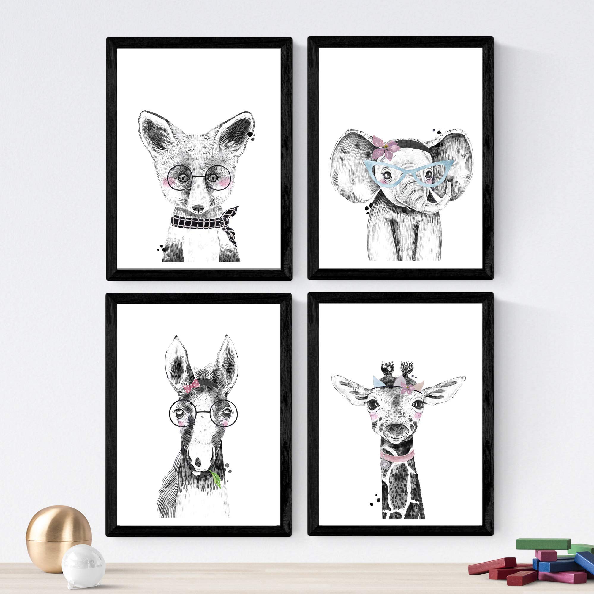 Papier d'affiche 250 gr animaux bleu rose A3 décoration murale Nacnic