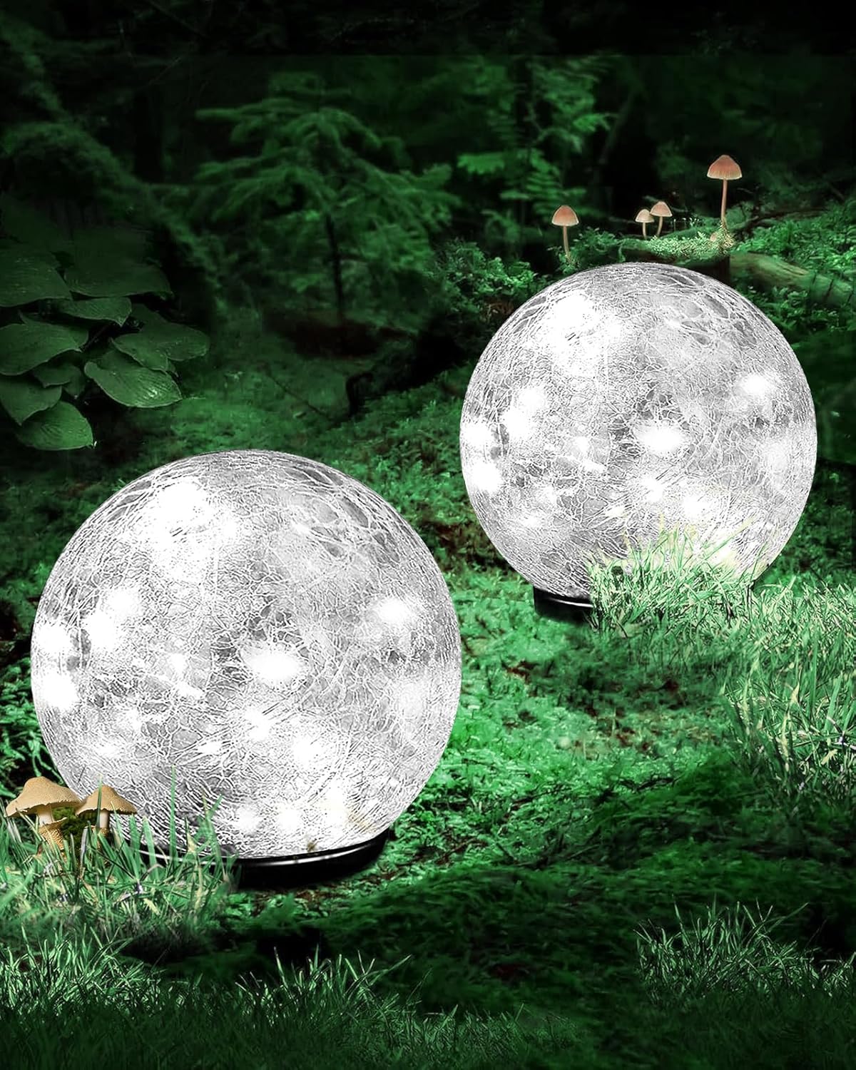 Coroor Garden Solar Ball Lights Outdoor Waterproof, 80 LED Cracked Glass Globe Ground Lights for Path Yard Patio Lawn, Outdoor Decoration Landscape White (2 Pack 5.9'')