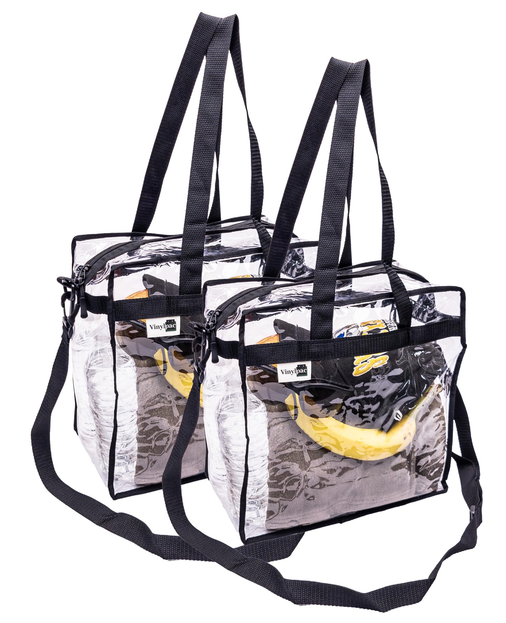 Stadium Approved Vinyl Clear Bag 12x12x6" Transparent Tote with Double Zipper, Adjustable Removable Shoulder Strap