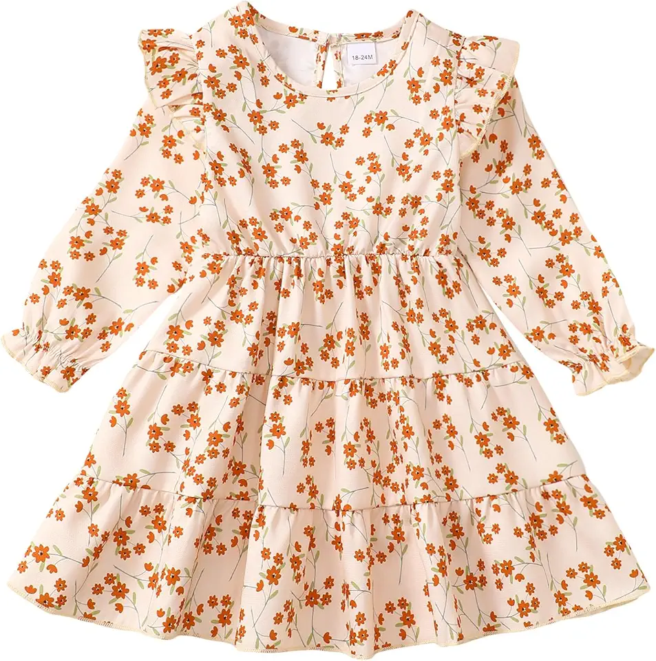 sweetabby Toddler Girl Dress Clothes Ruffle Long Sleeve Casual Dress Floral Boho Outfits Cute Winter Fall Girls Dresses