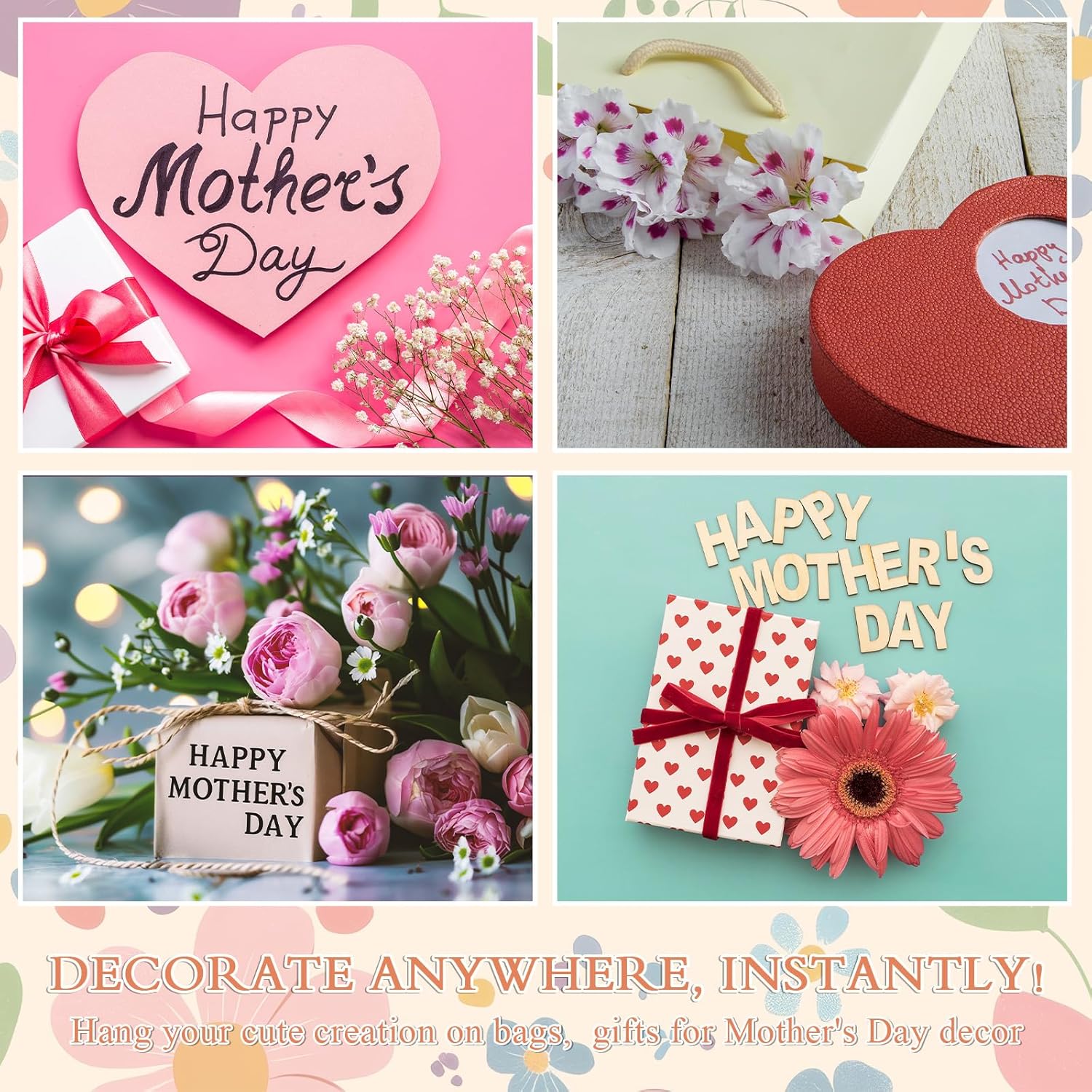 Huquary 24 Pcs Mother's Day Diamond Art Painting Keychains Kits 5D DIY Diamond Art Mother's Day Crafts Pendant Ornaments for Mom Grandma Flower Basket Mom and Child Charms for Birthday Decorations