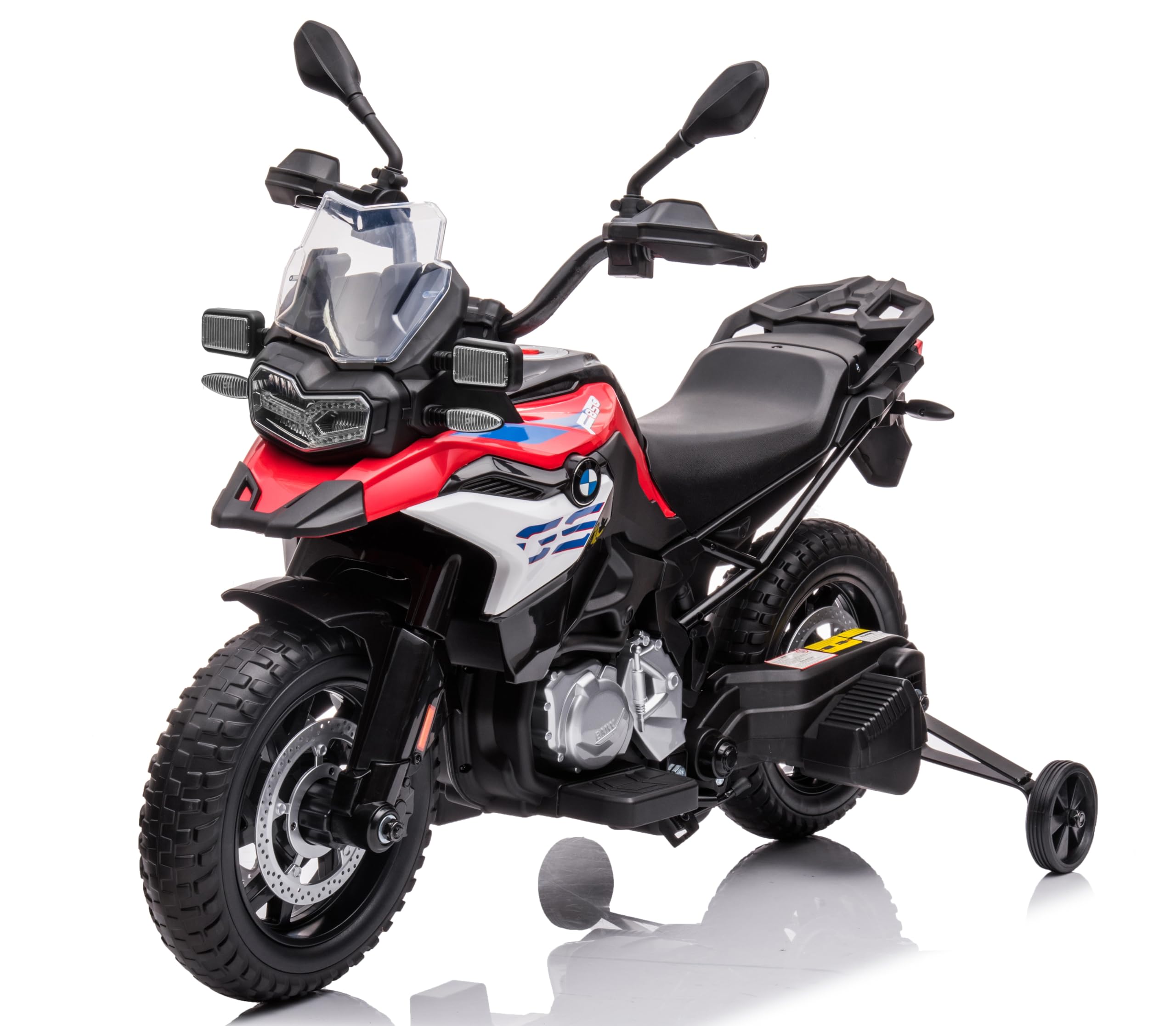 Motocicletta BMW F 850 GS Moto Elettrica Bambini 12V Ruote in Gomma EVA Rotelle Removibili Cavalletto in Metallo Luci LED USB Suoni Sedile Ampio 3–8 Anni Sospensioni fino a 30 kg Rosso