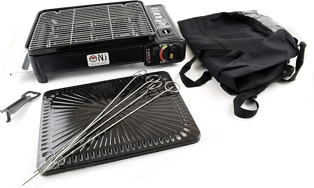 NJ Camping Gas Barbecue Portable Grill Burner Butane Stove BBQ Cooker 2.2kW Bag