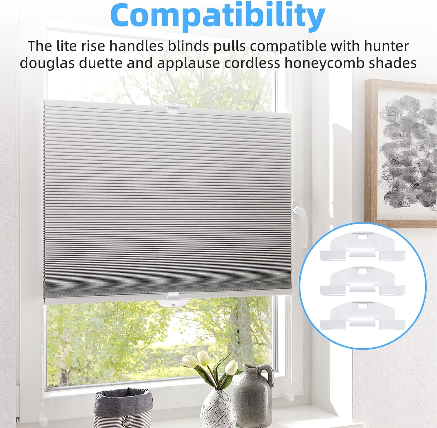 3/4" Lite Rise Handles Blinds Pulls Compatible with Hunter Douglas, Pleat Cordless Honeycomb Shade Lift Handles Fit for Duette and Applause Cordless Shades, 3 Packs