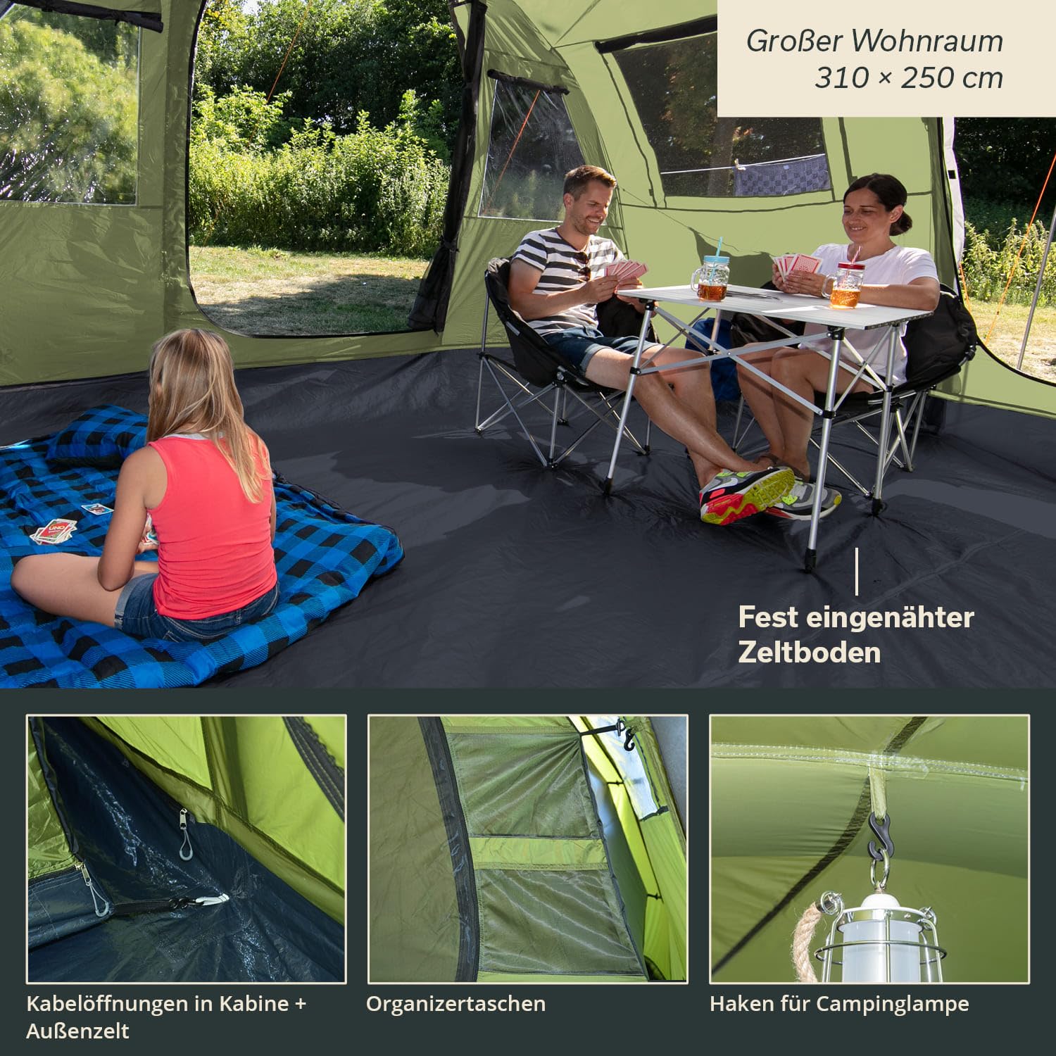 Skandika Gotland 4 Protect - tende da campeggio familiare - zanzariera - 480x310cm - Telo sotto tenda cucito - Colonna d`acqua 5000mm