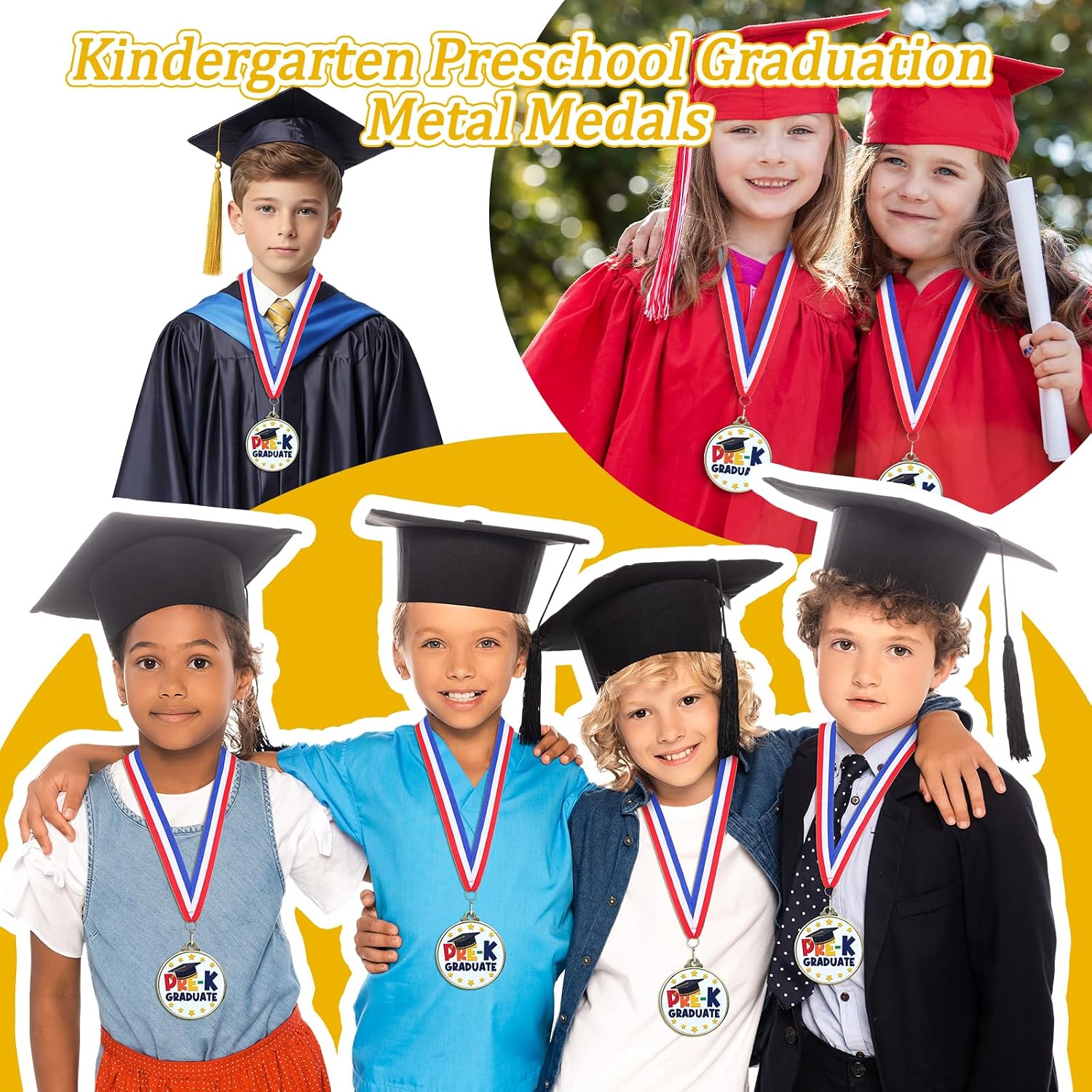 Kenning 20 Pcs Kindergarten Graduation Award Medals for Kids 2'' Preschool Award Medallion with Neck Ribbon Congrats Graduation Gifts for Pre-K School Student Party Favor Supplies
