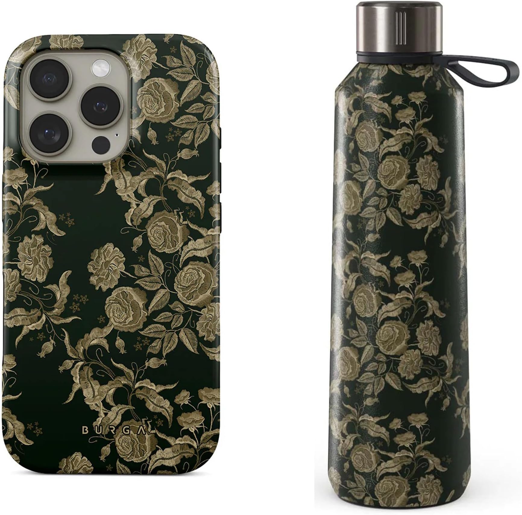 Phone Case Hybrid 2 Layer Hard Shell Silicone Protective Scratch Resistant with Same desgine BURGA water bottle. Keep your drinks at the perfect temperature (Destiny, Iphone 16 Pro Max)