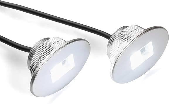 Oznium Set of 2 Bright White Marine LED Stern Lights for Bass, Lake, River, Boating, Kayak, Ocean, Sailing, Fishing, Pontoon. Flush Bolt-Style housing fits 1 inch Hole