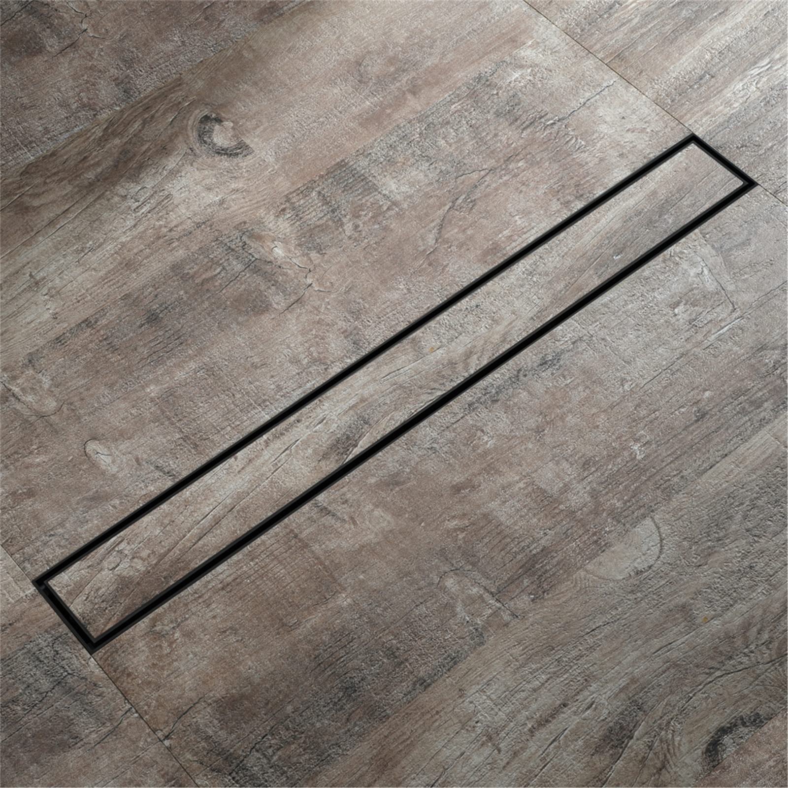 Caniveau Douche Italienne, Drain de Douche Linéaire Acier INOX Rectangle Drain de Plancher 2 en 1 Siphon de Sol Détachable Capot Bonde Douche Anti-Odeur Filtre Cheveux Douche,Noir,80cm