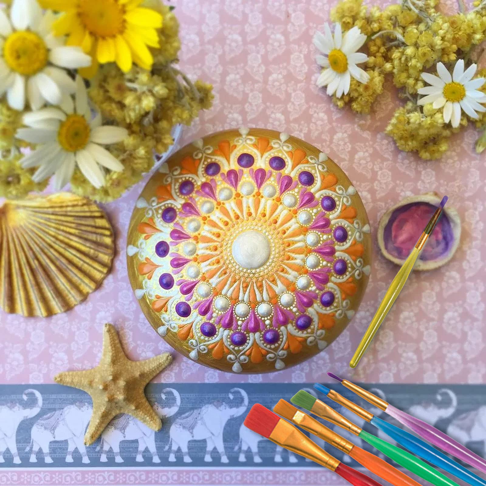 Amzeeniu Kit Mandala Set 74 Strumenti Include Pittura Roccia, Stencil, Aste Acriliche, Strumenti Punteggiatura per Disegno Artigianato Nail Art DIY