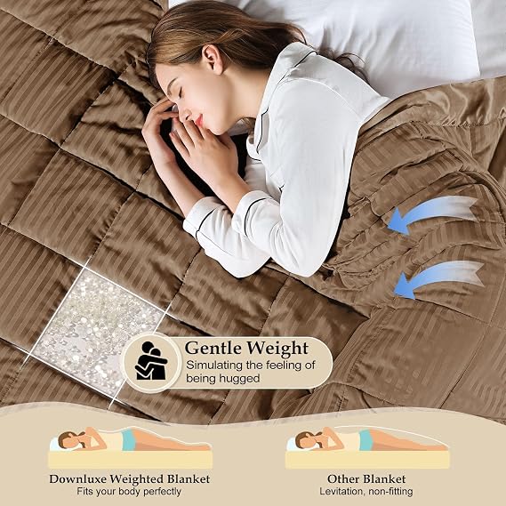 downluxe Weighted Blanket, 18 lb Weighted Blankets for Adults, Cooling Blanket King Size with Glass Beads, Brown