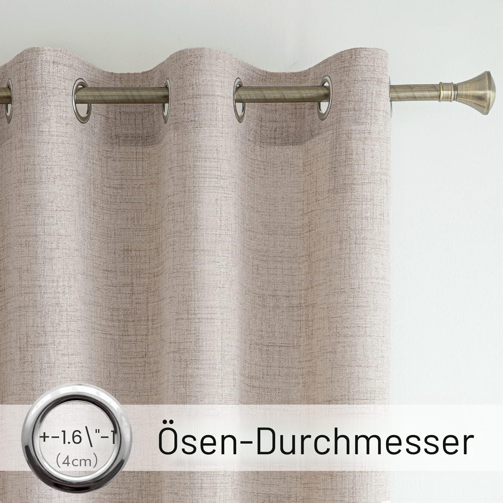 MIULEE Vorhänge Gardinen Ösenvorhang Leinenoptik 2er Set Khaki 140x225cm | Wohnzimmer Leinen Vorhang Boho Gardine mit Ösen Semi-transparent Leinenvorhang Curtains