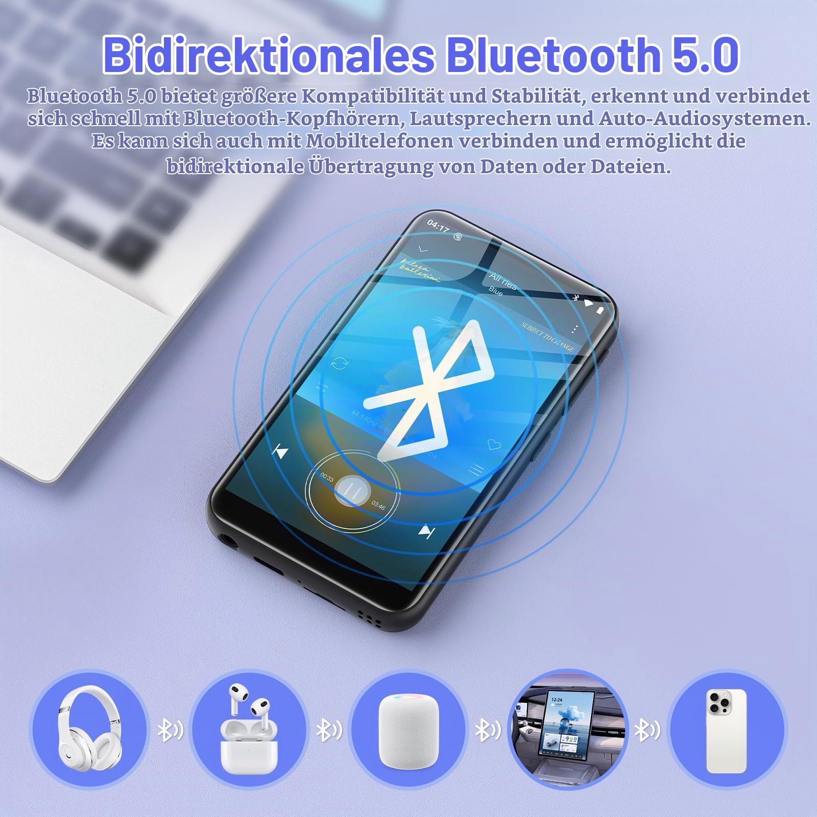 160GB MP3 Player Spotify mit Bluetooth und WiFi, Android 13 MP3-Player, Diofox MP4 Player Amazon Music, MP3 MP4 Player für Kinder, 4,02 Zoll HD-Touchscreen, Audible, E-Book, Play Store, Deezer