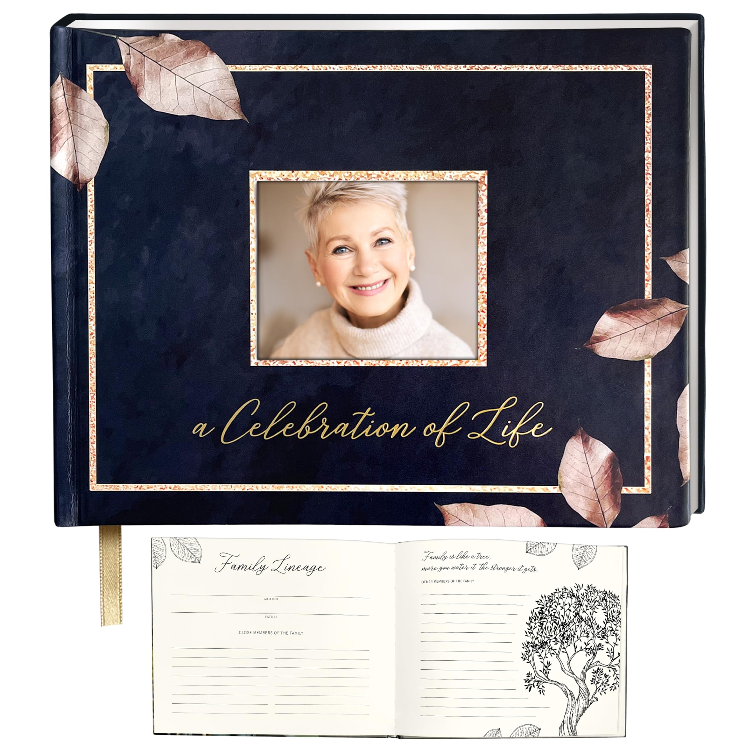 Funeral Guest Book Semi-Leather Hard Cover (Pu Leather), Beautiful Design Guest Book for Funeral, Funeral Guest Book for Memorial Service, Memorial