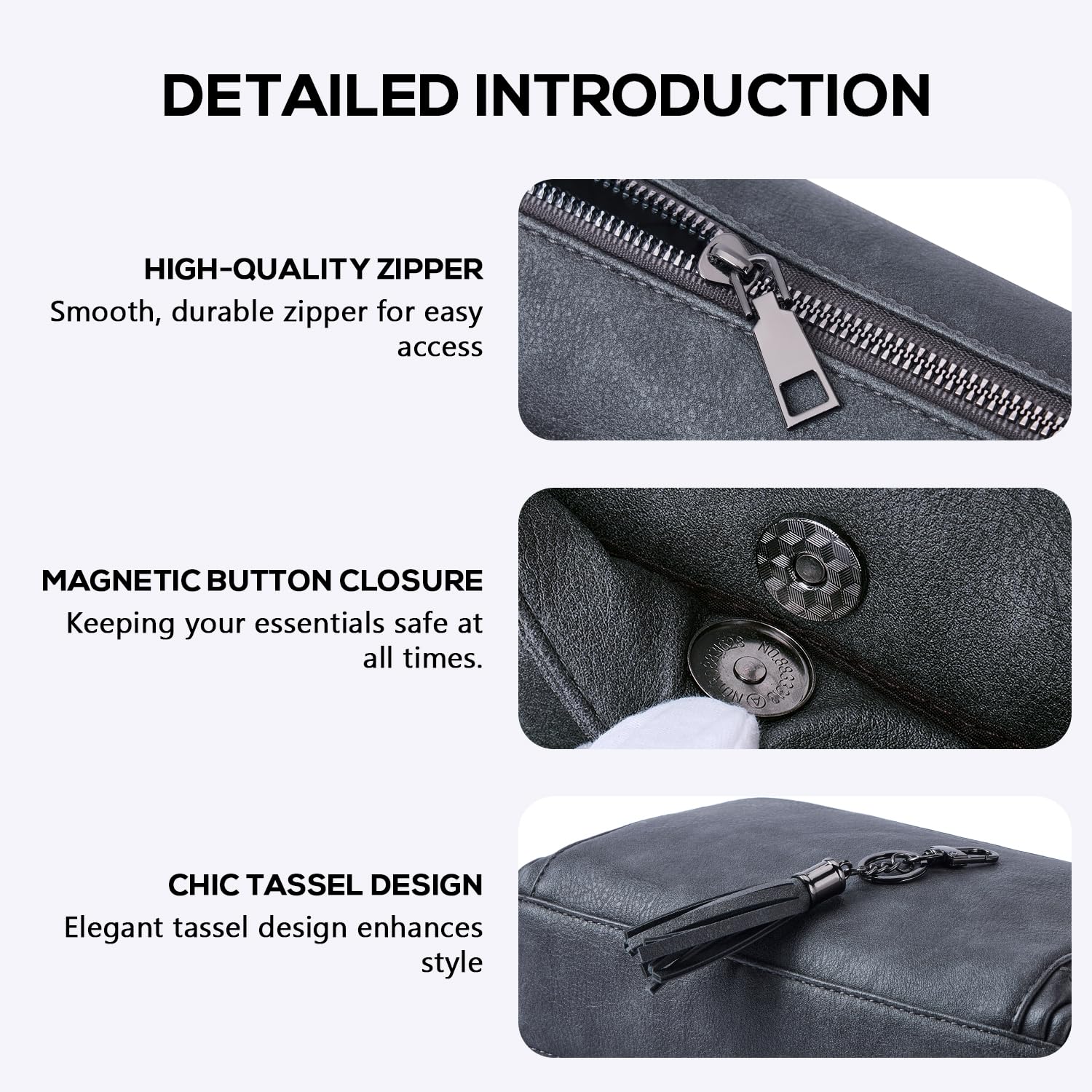 POIUGOYA Crossbody Purses for Women Trendy,Vegan Leather Medium Crossbody Bag,Women's Crossbody Travel Purse Built in Wallet: Dark Gray