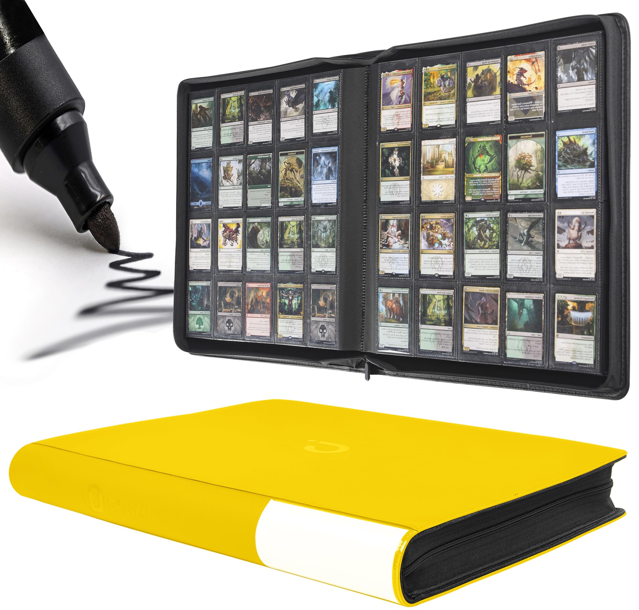 Premium Card Binder 20 Pocket - Fits 2000 Cards, 5x4 Ringless Card Album with Sleeves Compatible with Trading & Sports Cards（Model A，Golden Yellow）