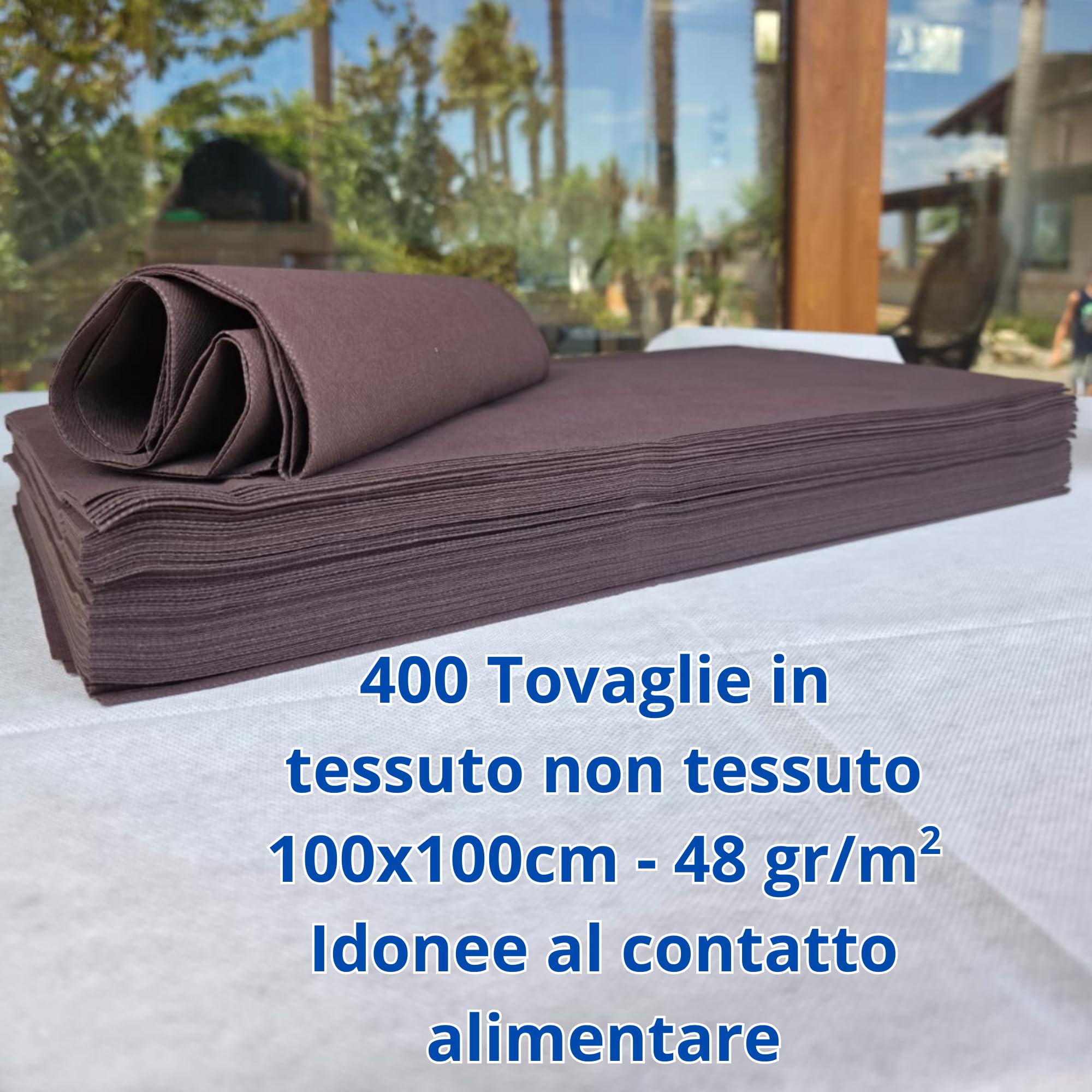 Generico 400 manteles marrones desechables TNT 100 x 100 cm resistentes tipo tela alta gramaje 48 gr cubremesas fiesta restaurante pizzería agroturismo cubremesas cubremanchas desechables impermeables