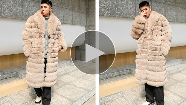 Denny&Dora Men's Fox Fur Coat - Long Style Fox Fur Jacket Apricot