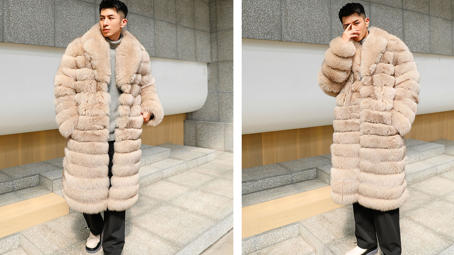 Denny&Dora Men's Fox Fur Coat - Long Style Fox Fur Jacket Apricot