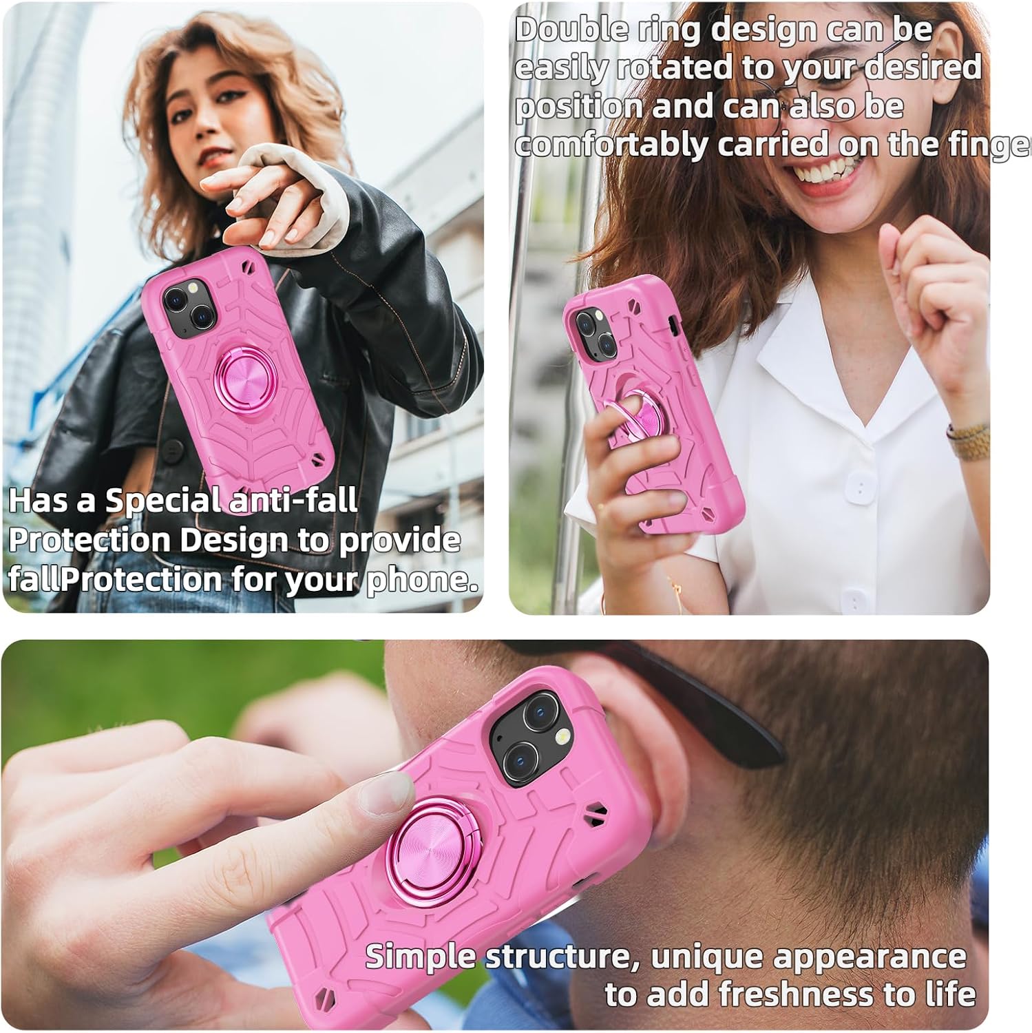 KCJ Compatible with iPhone 14 Case & iPhone 13 Case with [2 x Screen Protectors+1xCamera Lens Protector] Military Grade Drop Protection Case for iPhone 14/iPhone 13 6.1" Pink - Image 7