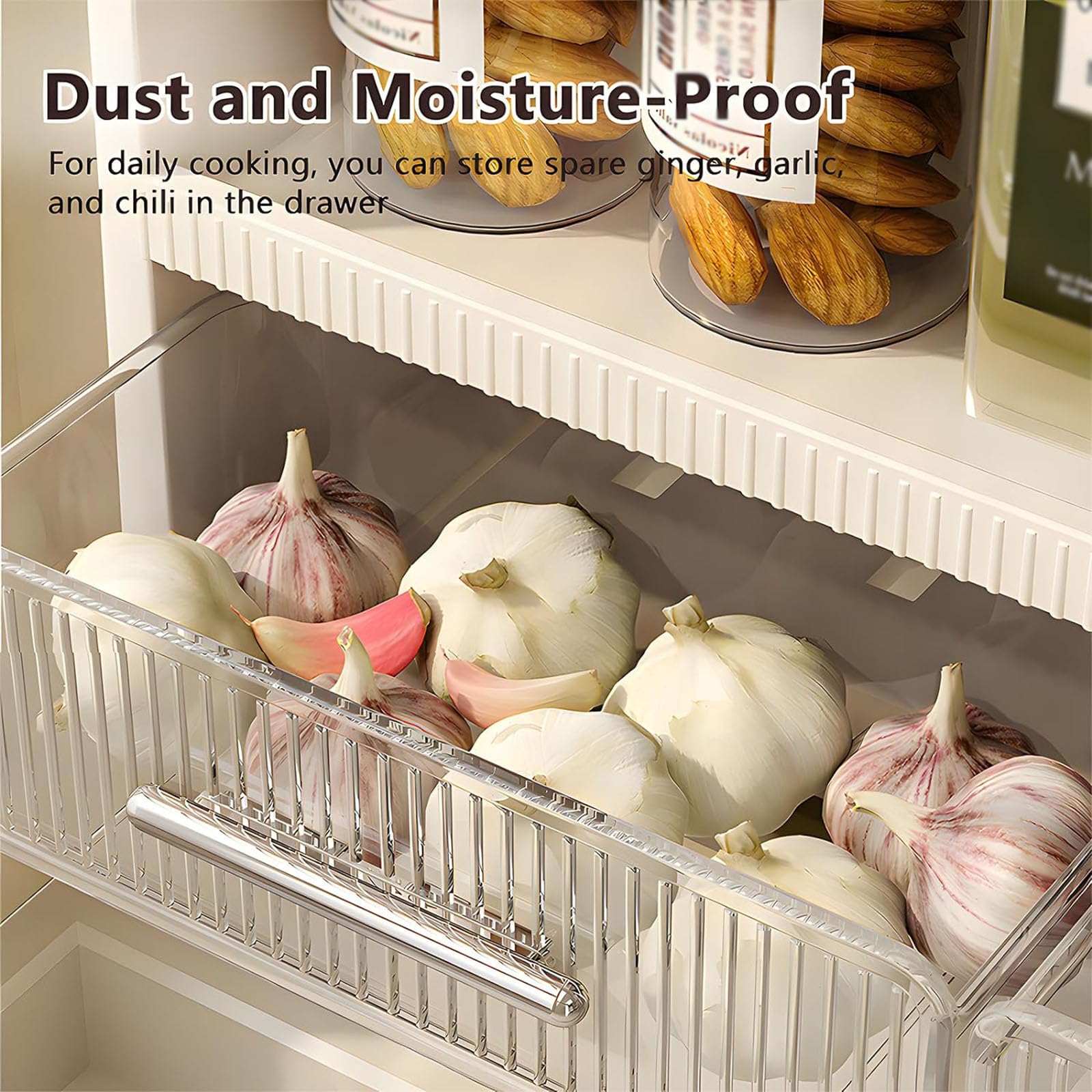 Organizador de especias, montaje en pared, 2 estantes, almacenamiento de plástico para cocina y baño, incluye cajones y ganchos para una organización eficiente