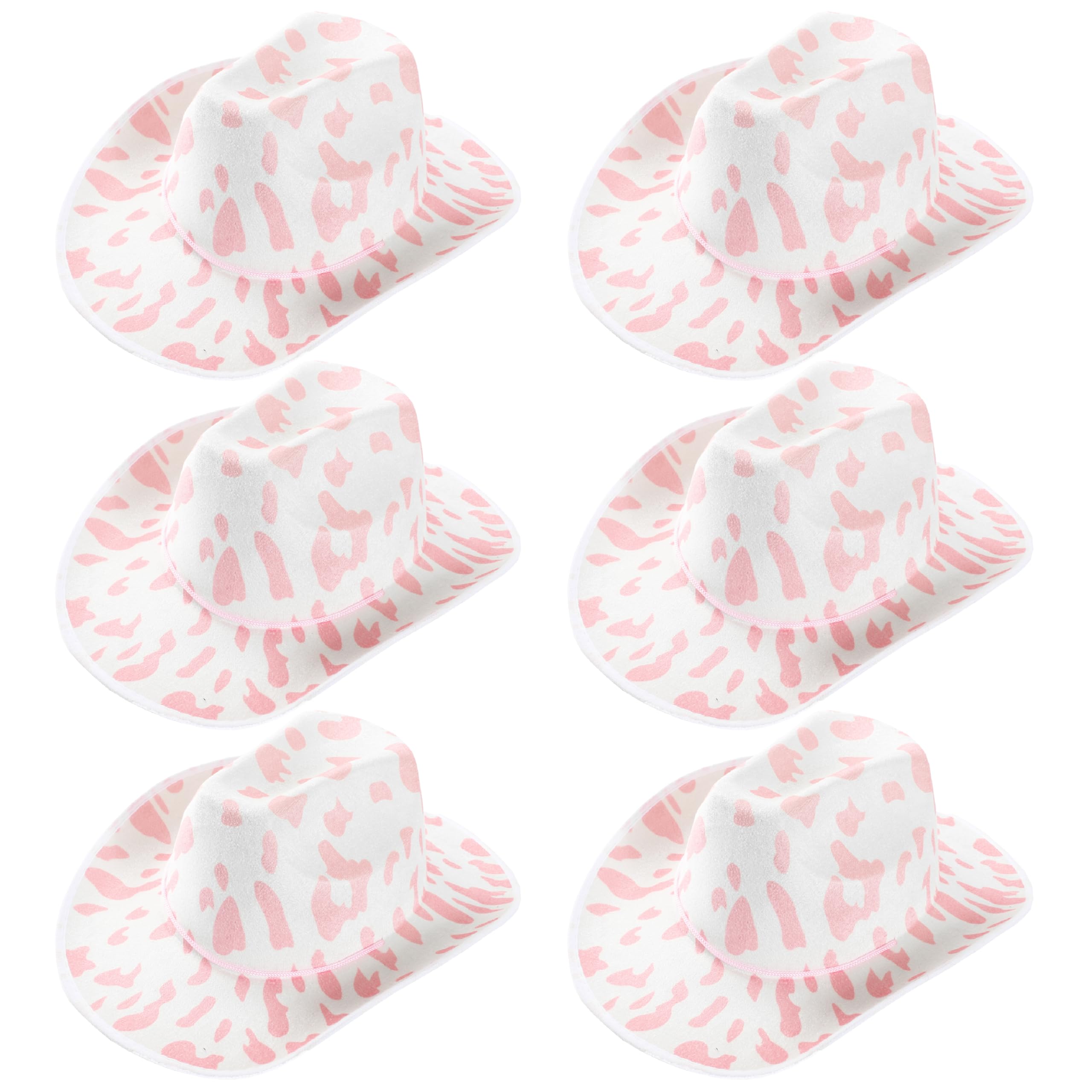 Adults Cow Print Cowboy Hat - Pack of 3 - White Felt Cowboy Hat with Pink Cow Pattern - Adults Western Cowboy Y2K Fancy Dress Costume Accessory