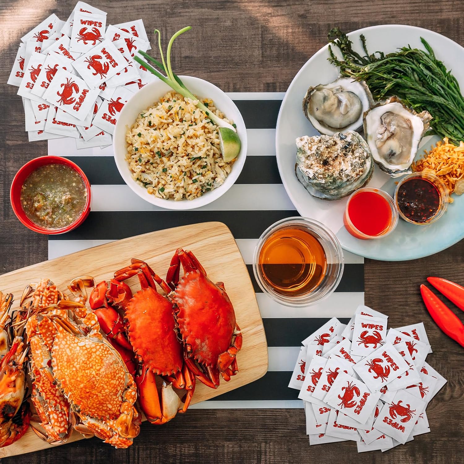 Wesiti 100 Pcs Lobster Crab Bib Wet Wipe Set 50 Crawfish Bib Disposable Adult 50 Moist Towelettes Seafood Boil Party Supply - Image 4