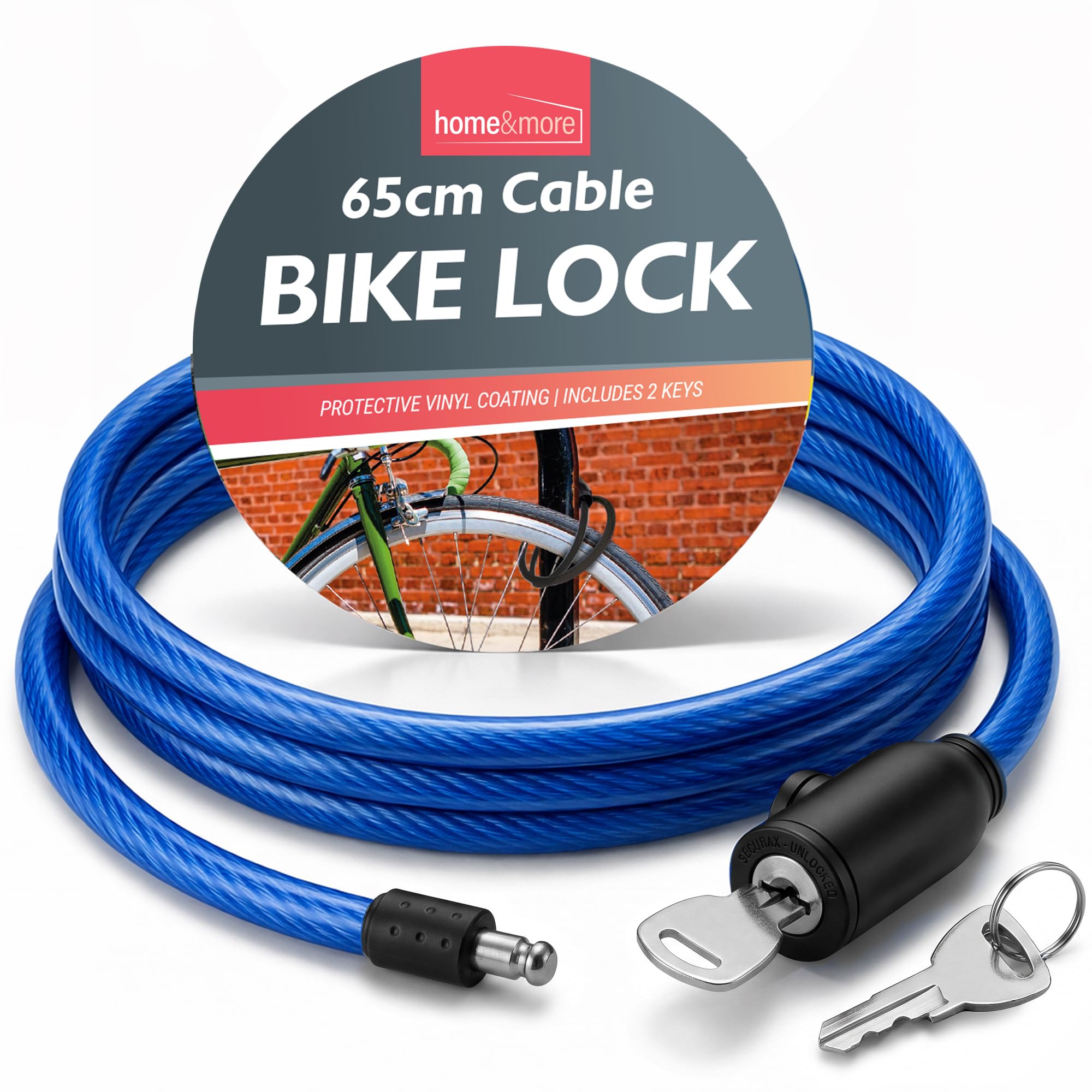 SOL 1pk 65cm Cable Bike Lock with Keys, Blue Chain for Bicycle, Cycle, Cycling, and Kids and Mobility Scooter, Multipurpose Padlock, Lightweight and Easy to Carry Security for Everyday Travel