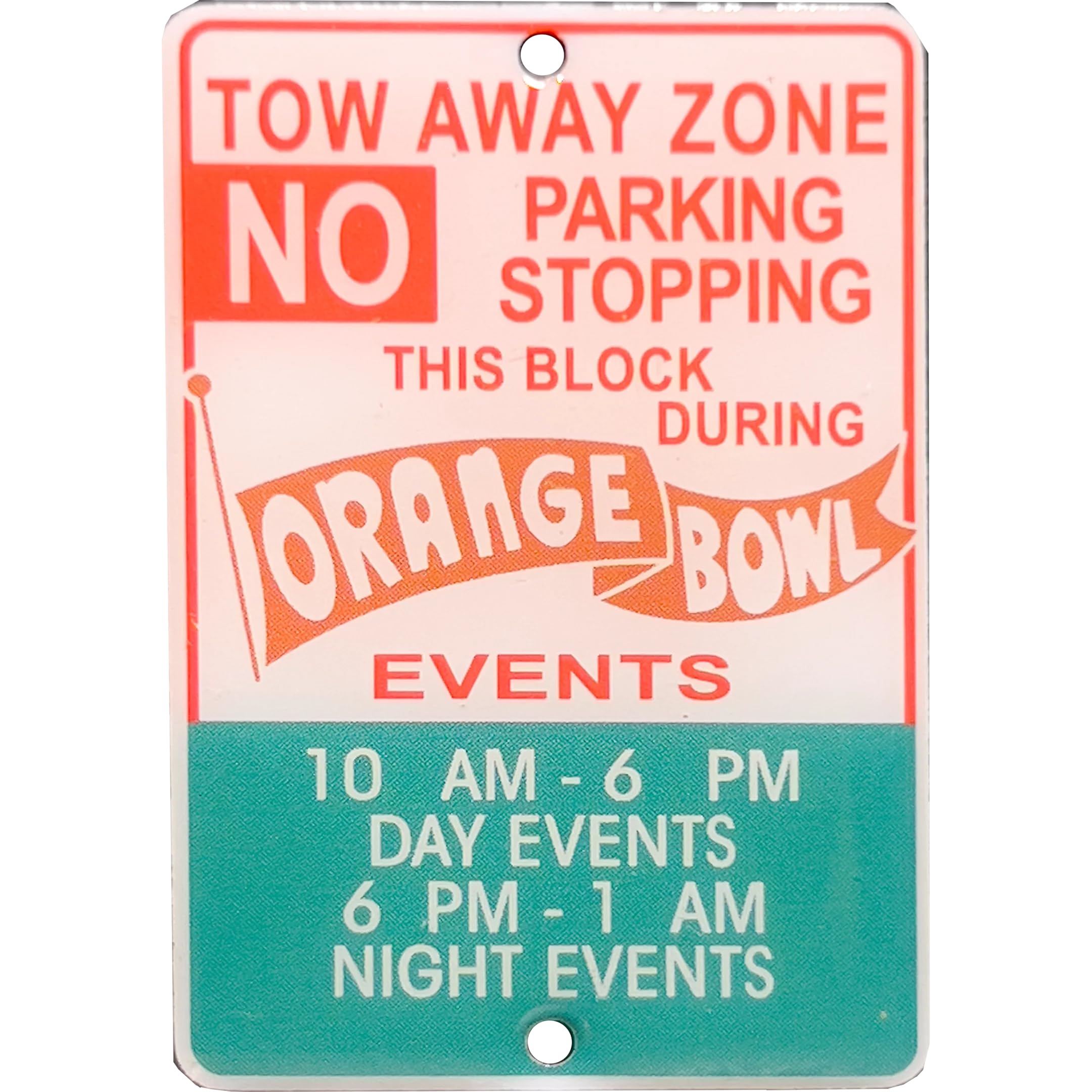 GL16-008 The U Orange Bowl Stadium Vintage street sign lapel pin Miami Tow Away Zone