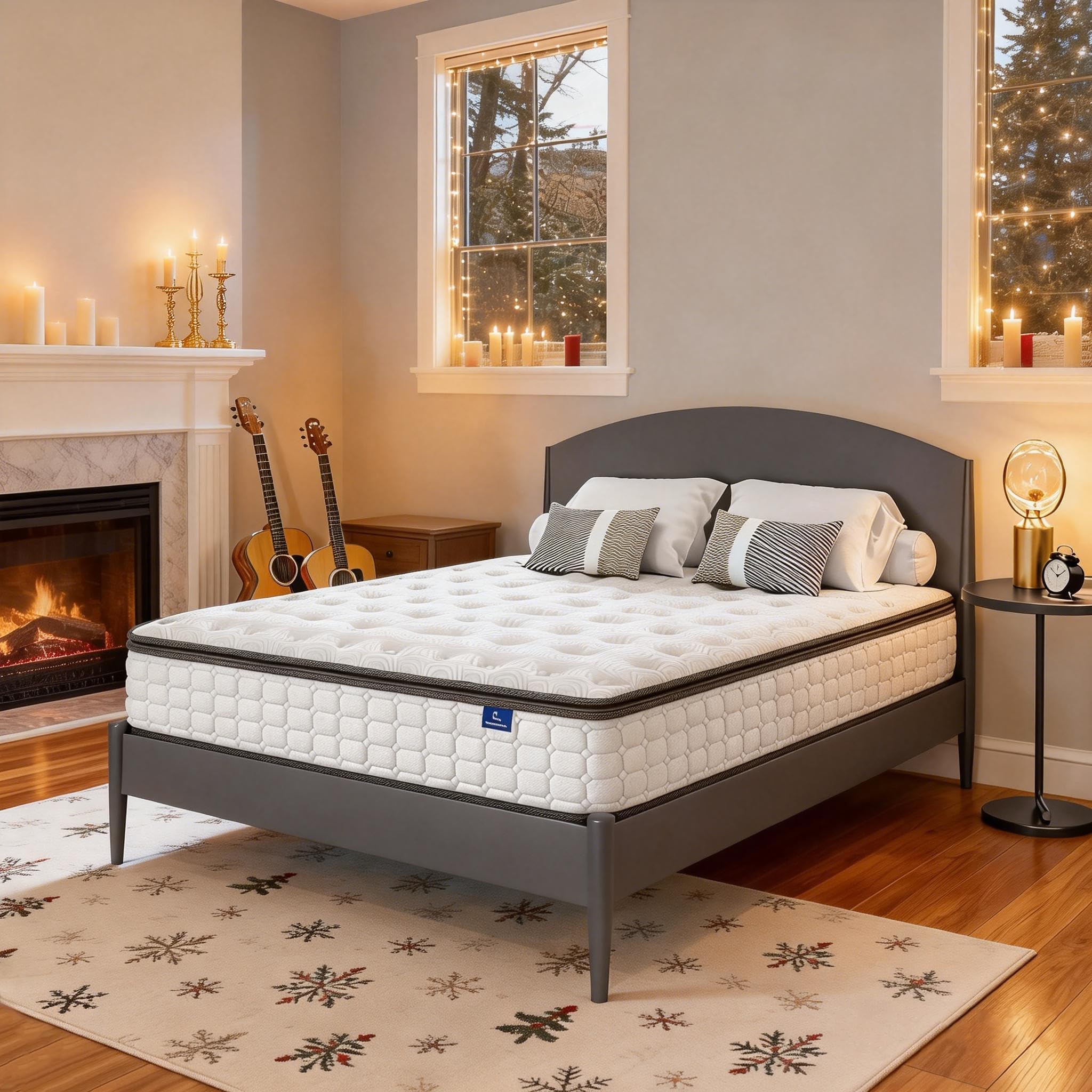 Vesgantti Twin Mattress, 12 Inch Hybrid Twin Size Mattress in a Box, Single Bed Pillow Top Mattress, Foam and Pocket Coils Innerspring Mattresses, Pressure Relief, Medium Firm Feel