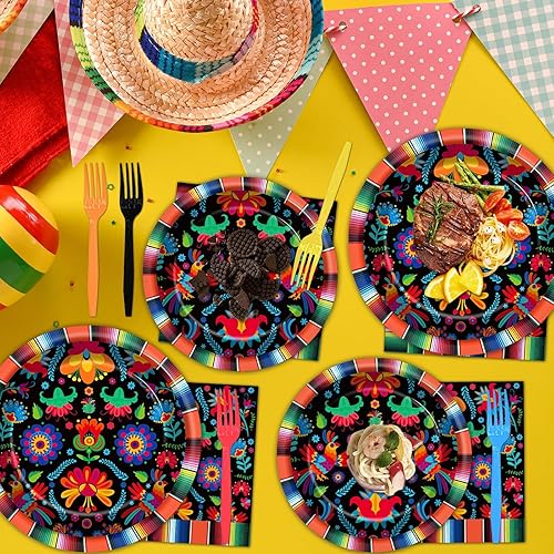 Miniatura 3 de 100 platos y servilletas para fiesta mexicana, suministros de fiesta del Cinco de Mayo, México, juego de vajilla para decoración de fiesta para el