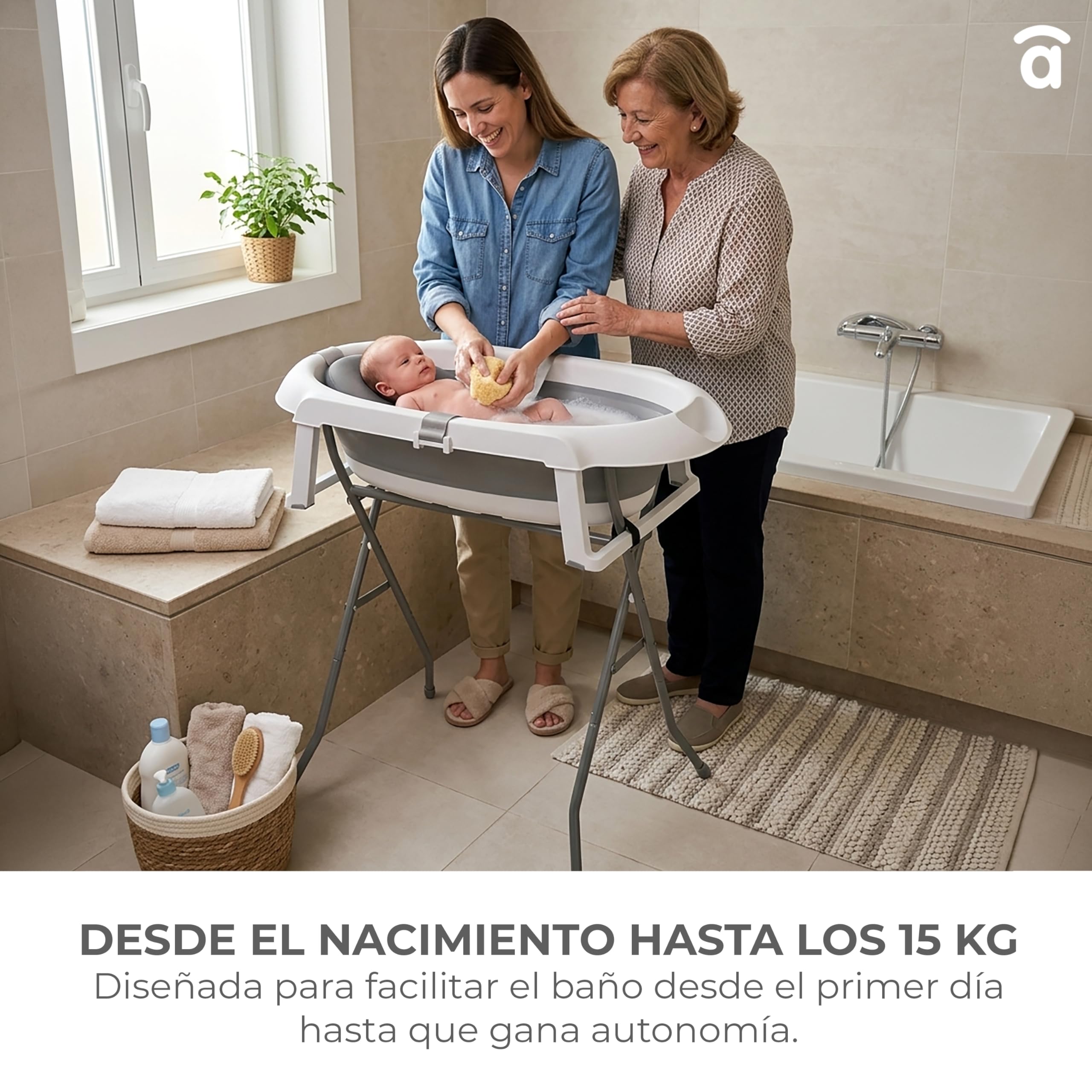 Asalvo LUIGI Bañera Plegable Bebé y Recién Nacido para Ducha, Baño Portátil para Niños, Diseño innovador, Con patas y reductor, Blanco