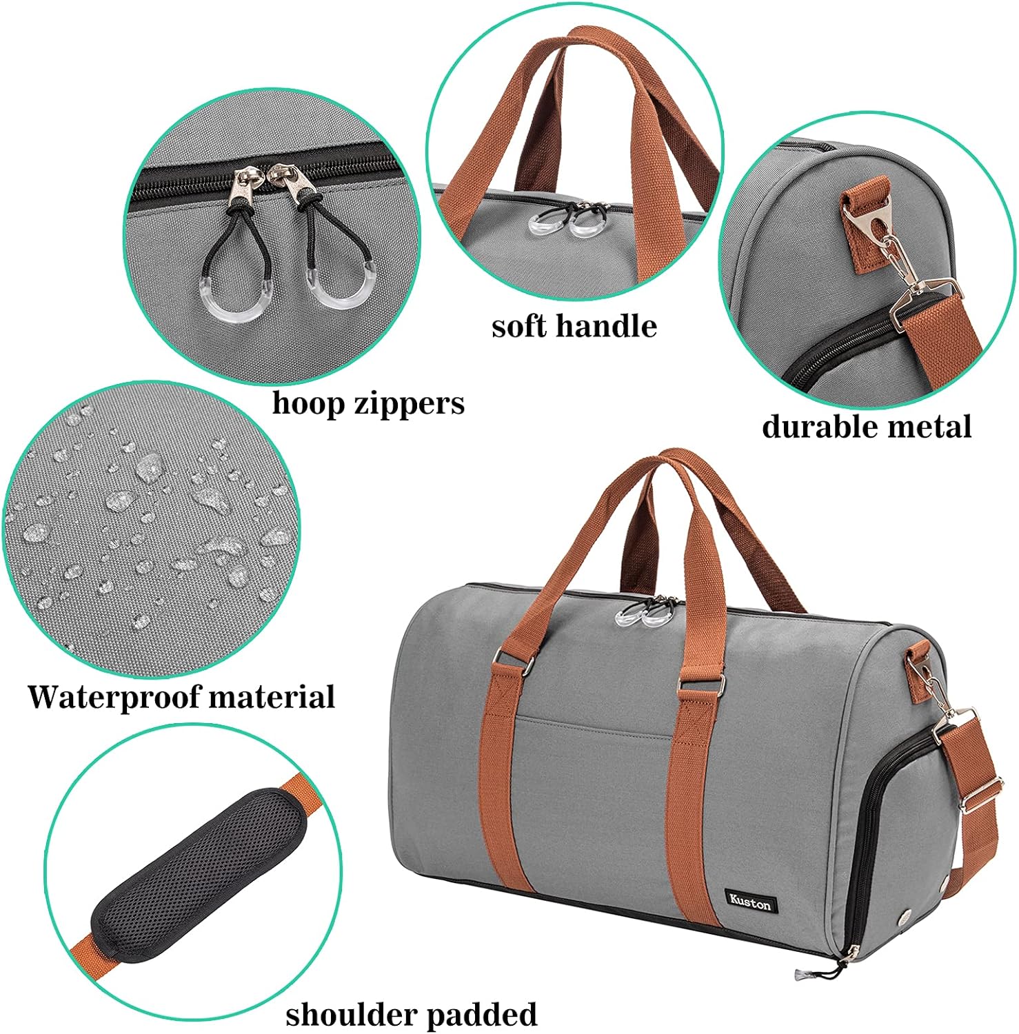Kuston Sports Gym Bag with Shoe Compartment&Wet Pocket,Travel Duffel bag,Weekend Bag,Workout Bag Suitable for Men and Women