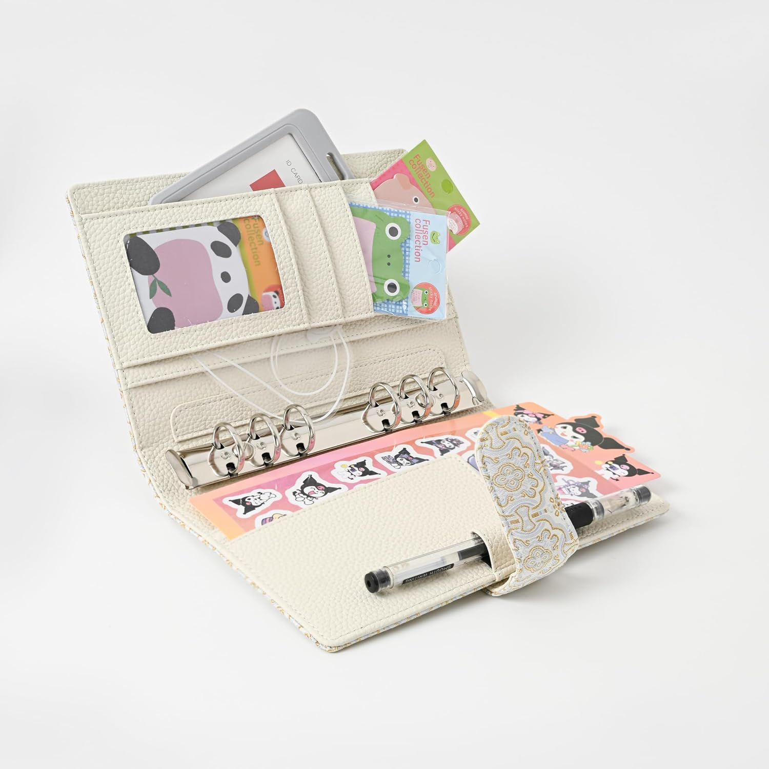 Chinese Style, Song brocade Silk, A6 Binder Refillable Planner Notebook 6 Ring Microfiber Leather, for Travel Business School Agenda Organizer(White)
