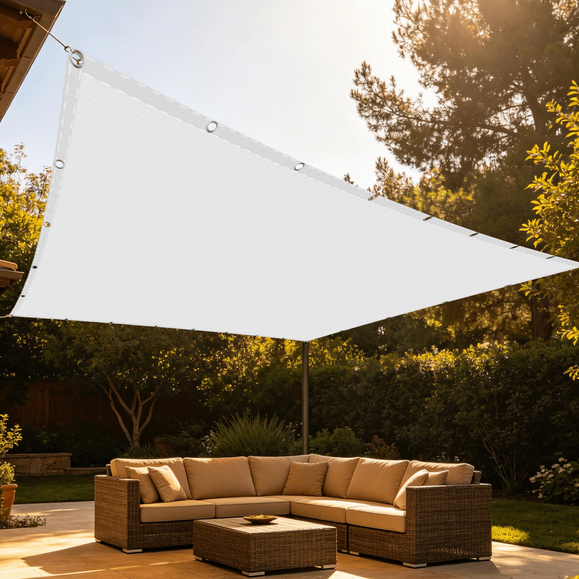Voile d'ombrage blanc 6x10m idéal pour repas sur la terrasse et le jardin